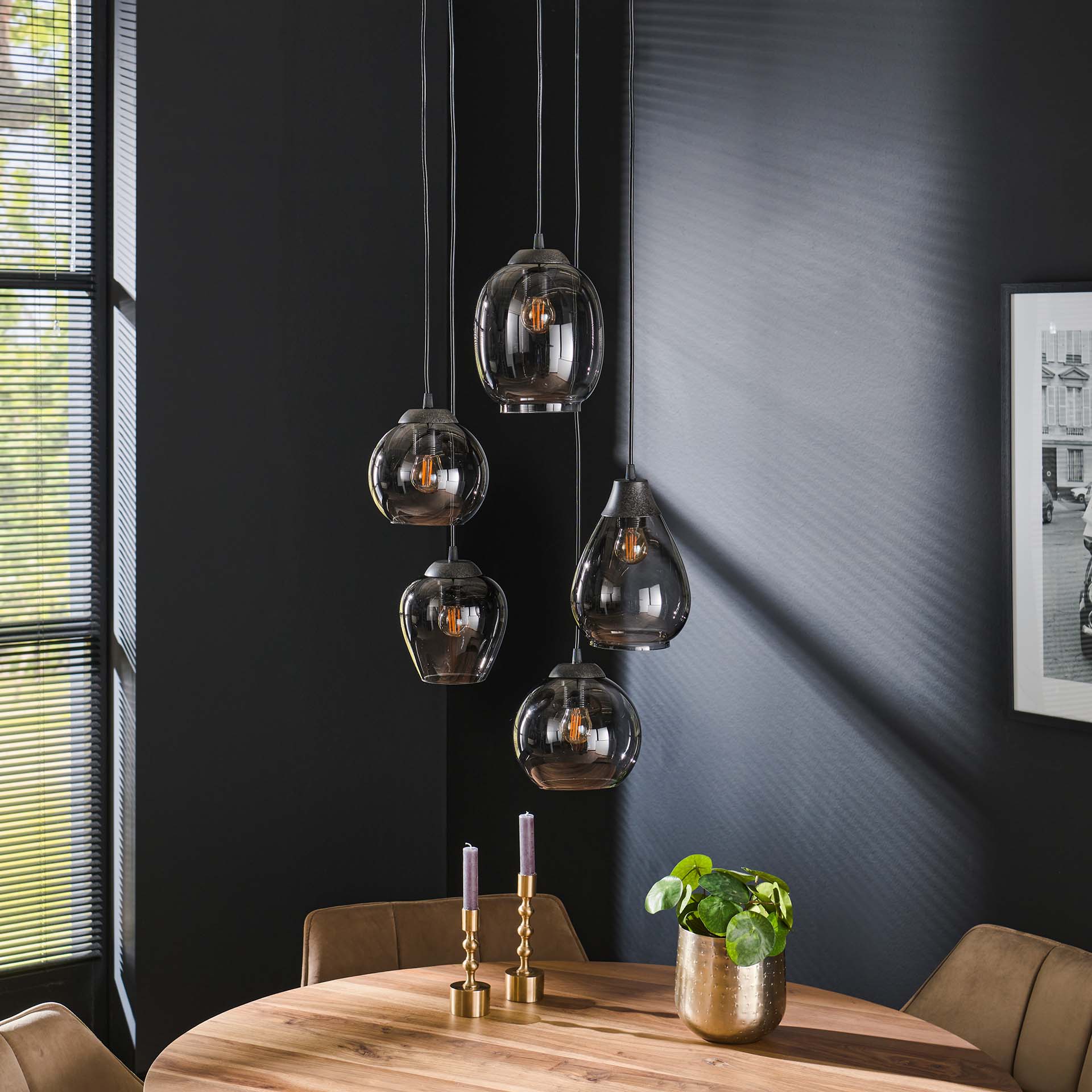 Hanglamp Navi - 5-lichts - Chrome - Glas
