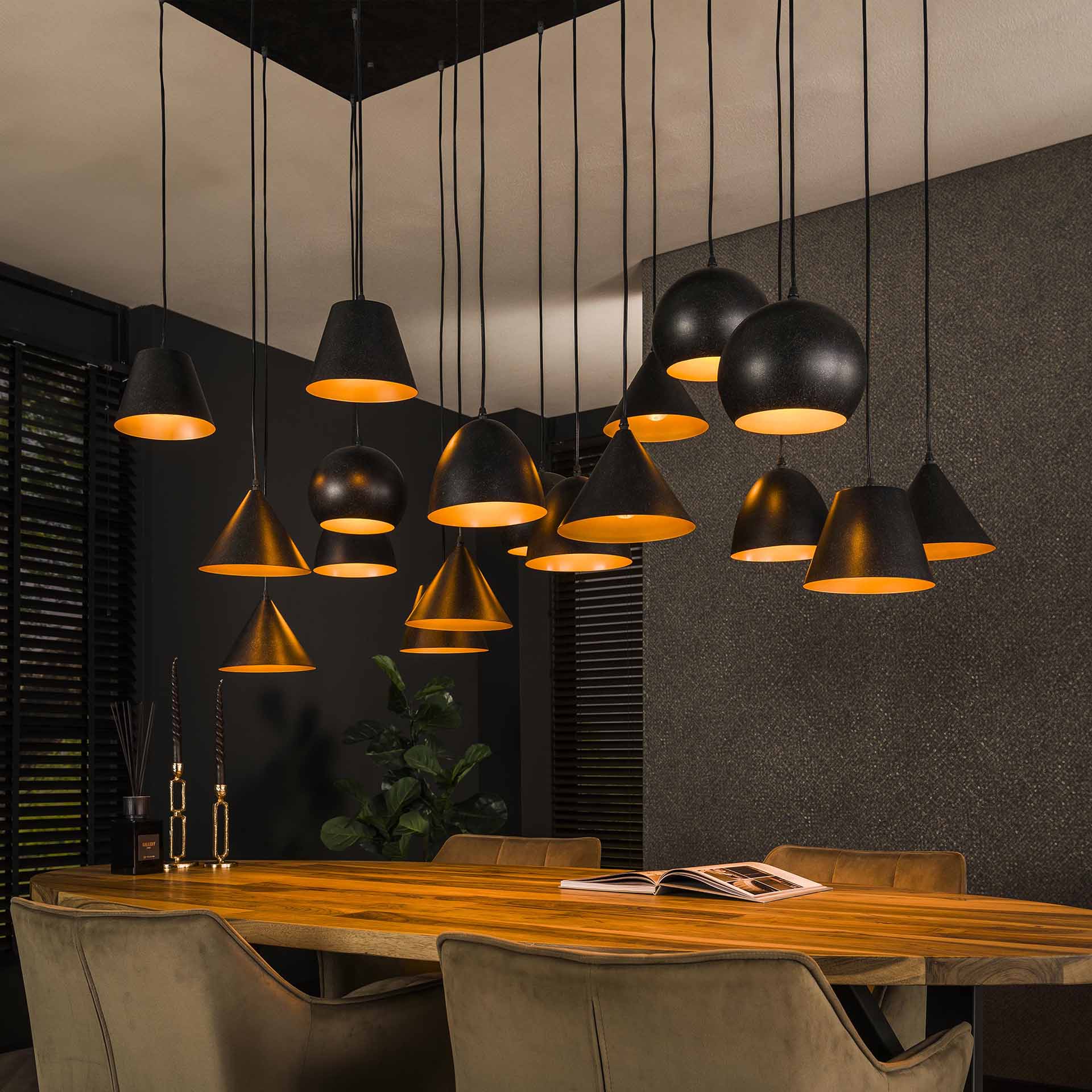 Hanglamp Thalia - 18-lichts - Zwart - Metaal
