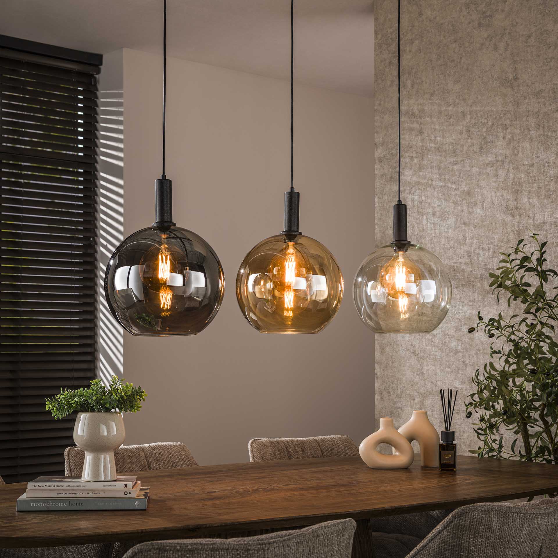 Hanglamp Sira - 3-lichts - Amber Mix - Glazen Bollen