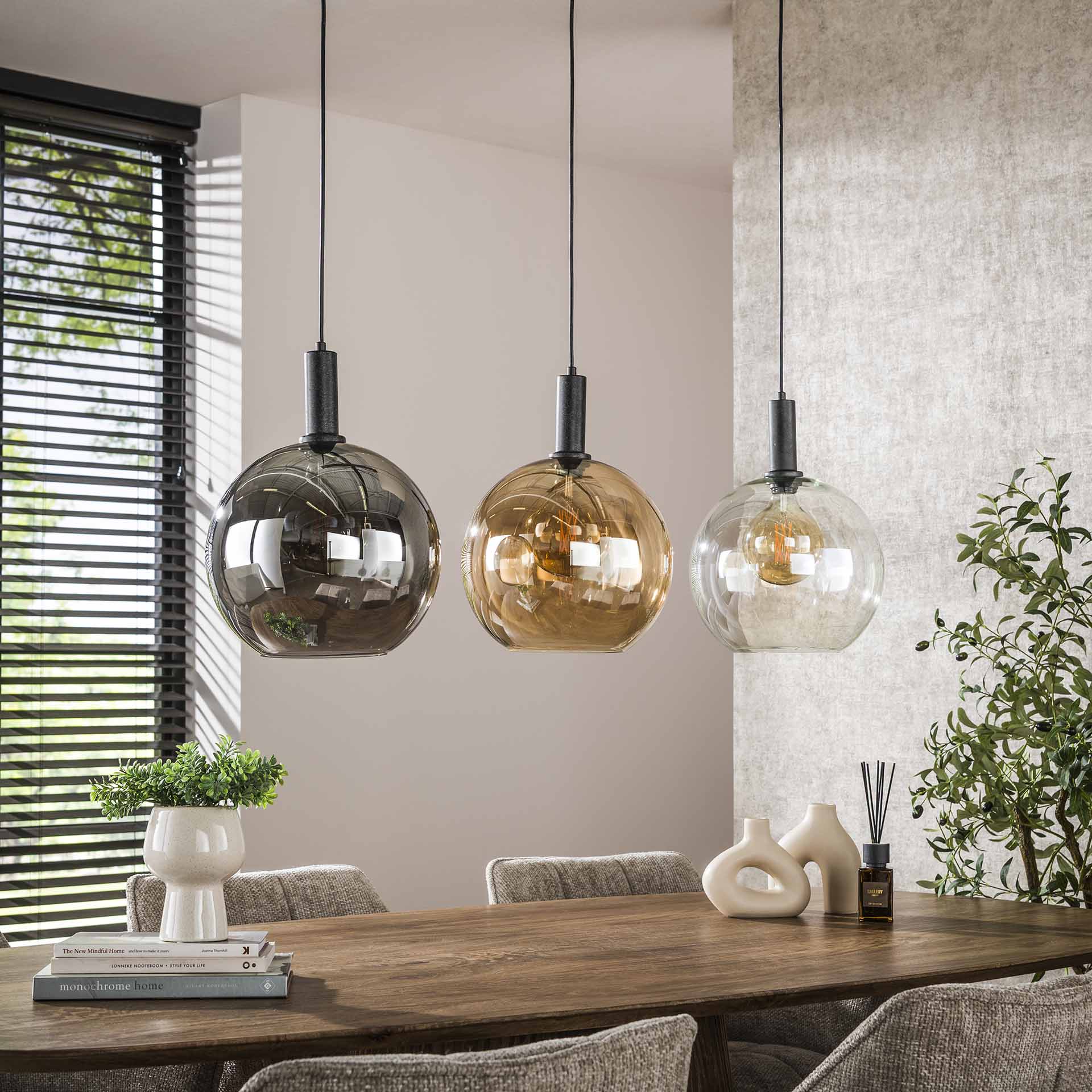 Hanglamp Sira - 3-lichts - Amber Mix - Glazen Bollen