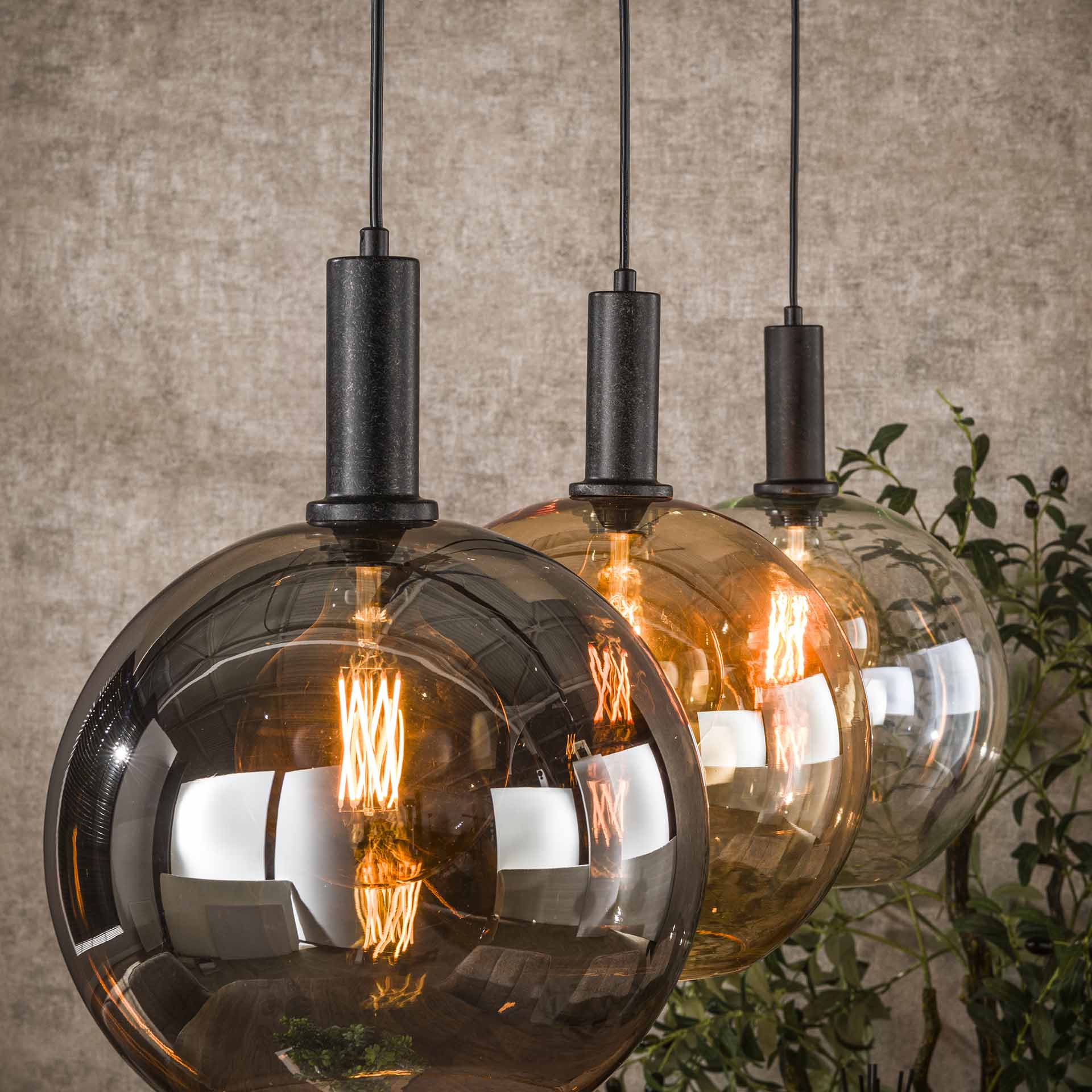 Hanglamp Sira - 3-lichts - Amber Mix - Glazen Bollen