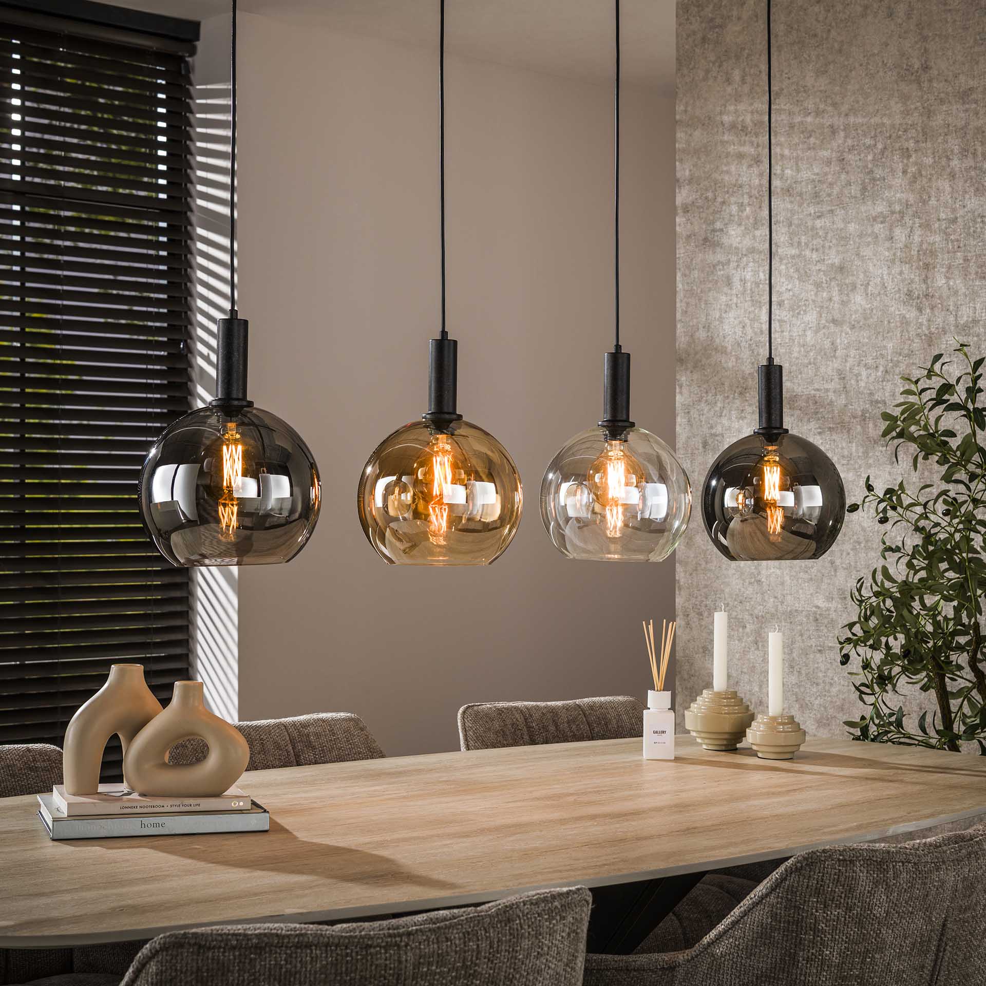 Hanglamp Auren - 4-lichts - Amber Mix - Glazen Bollen