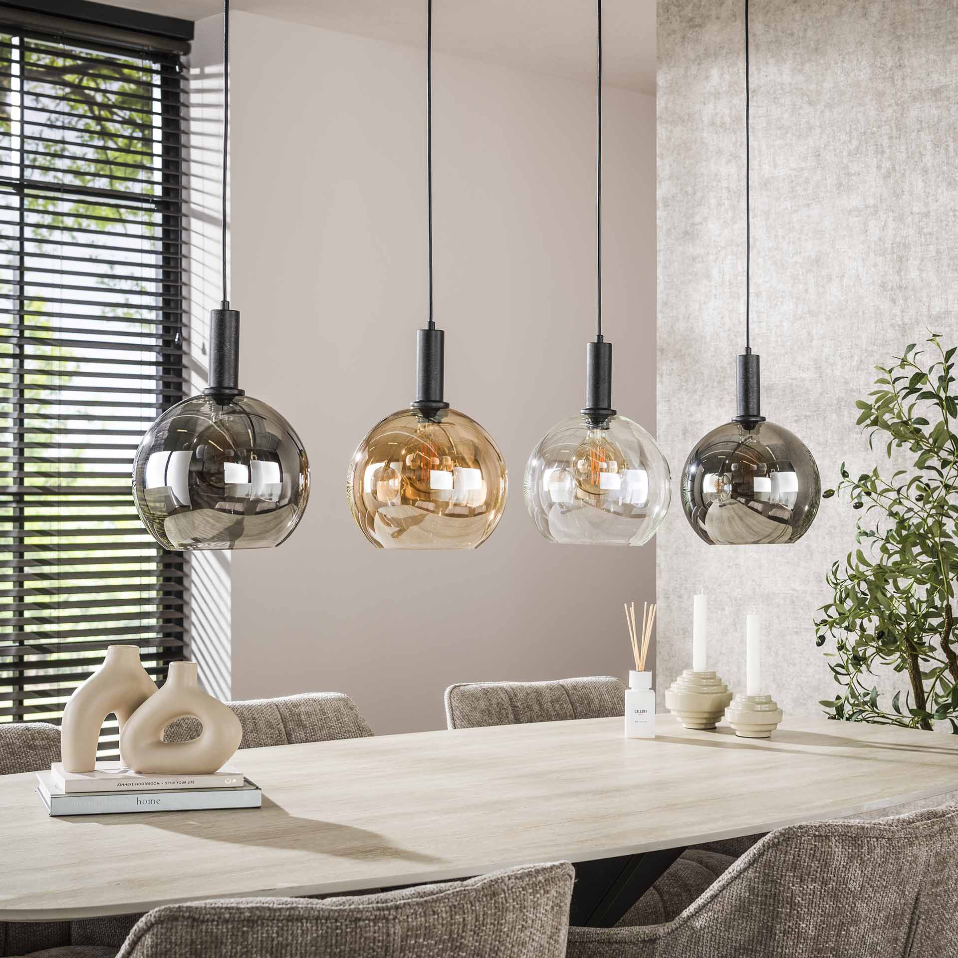 Hanglamp Auren - 4-lichts - Amber Mix - Glazen Bollen