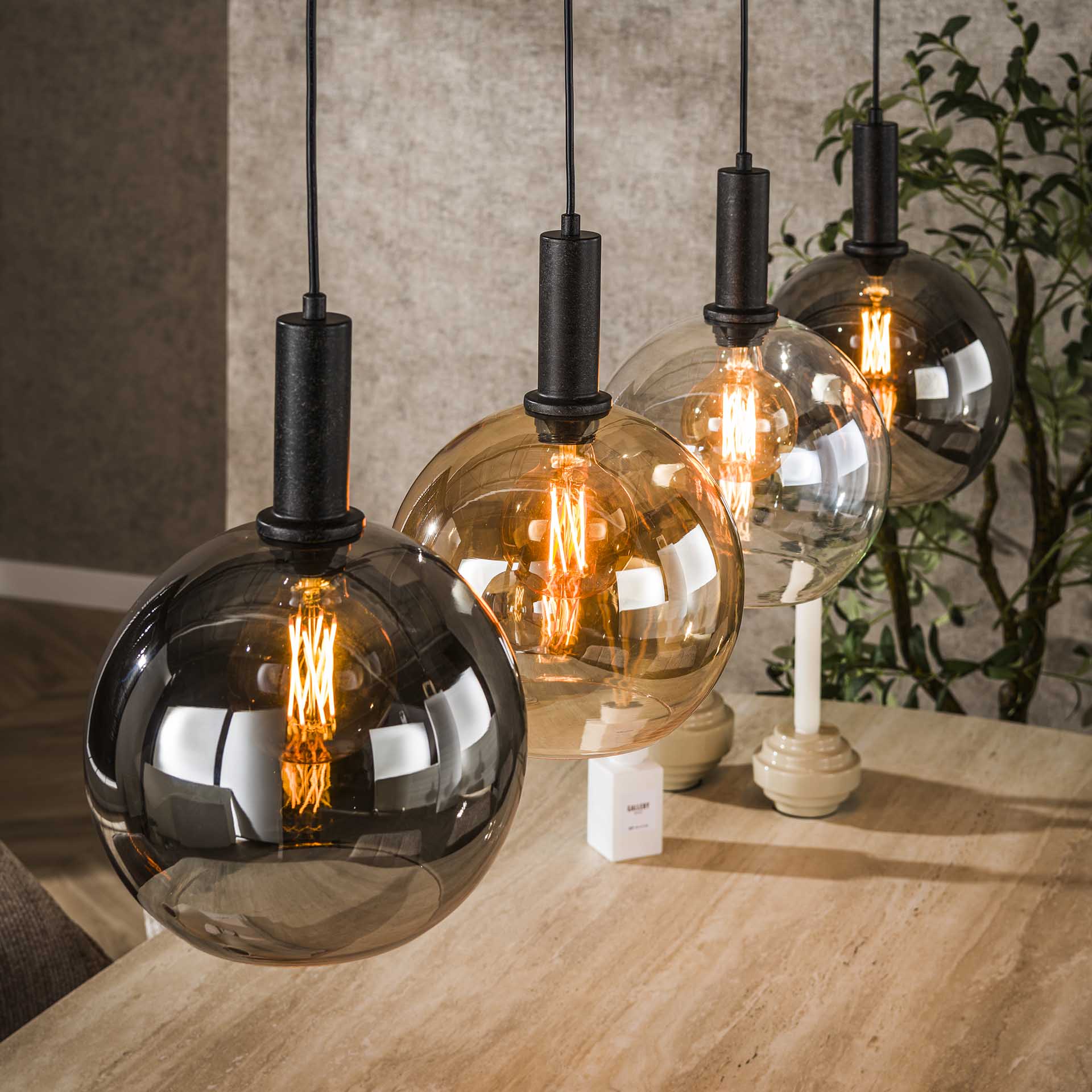 Hanglamp Auren - 4-lichts - Amber Mix - Glazen Bollen