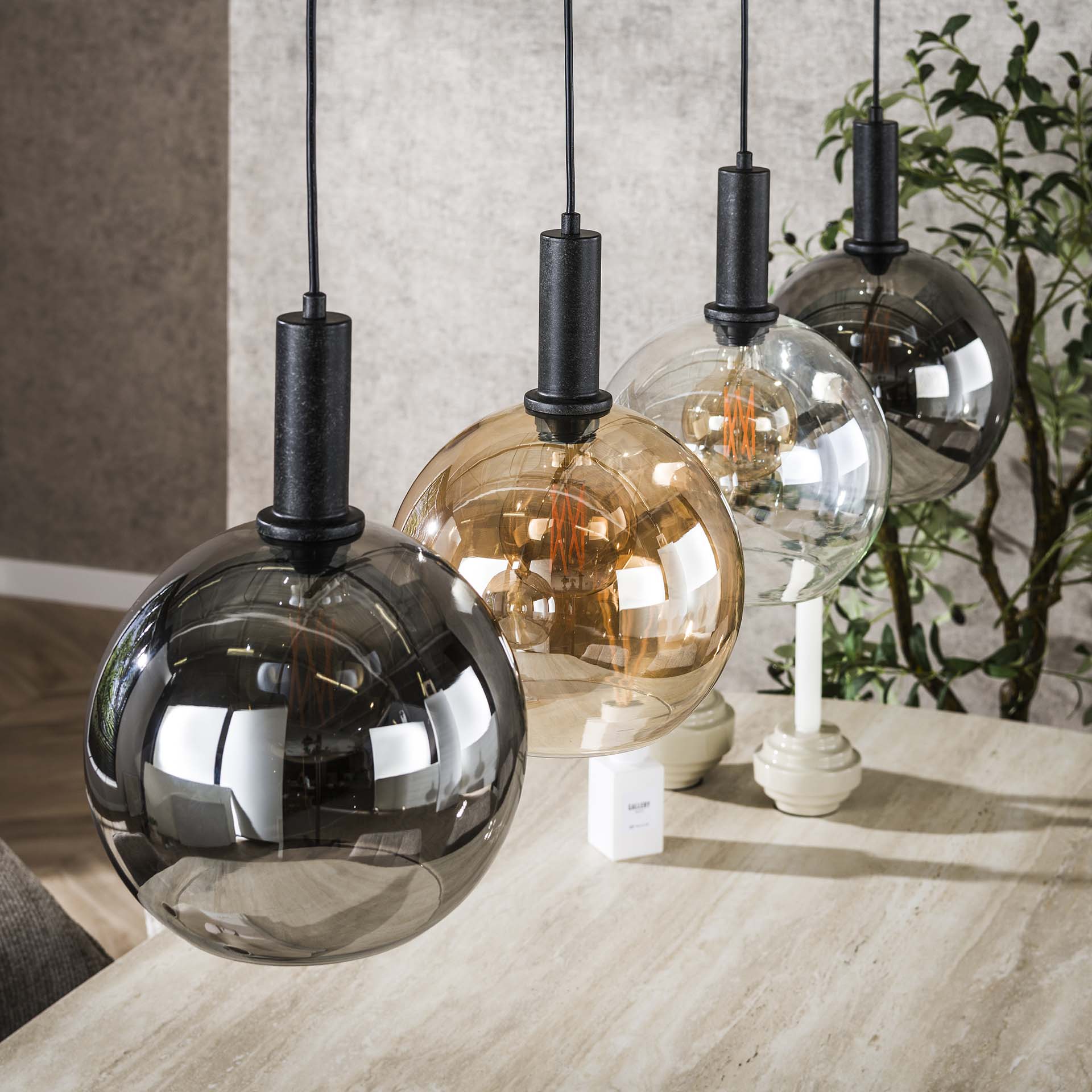Hanglamp Auren - 4-lichts - Amber Mix - Glazen Bollen