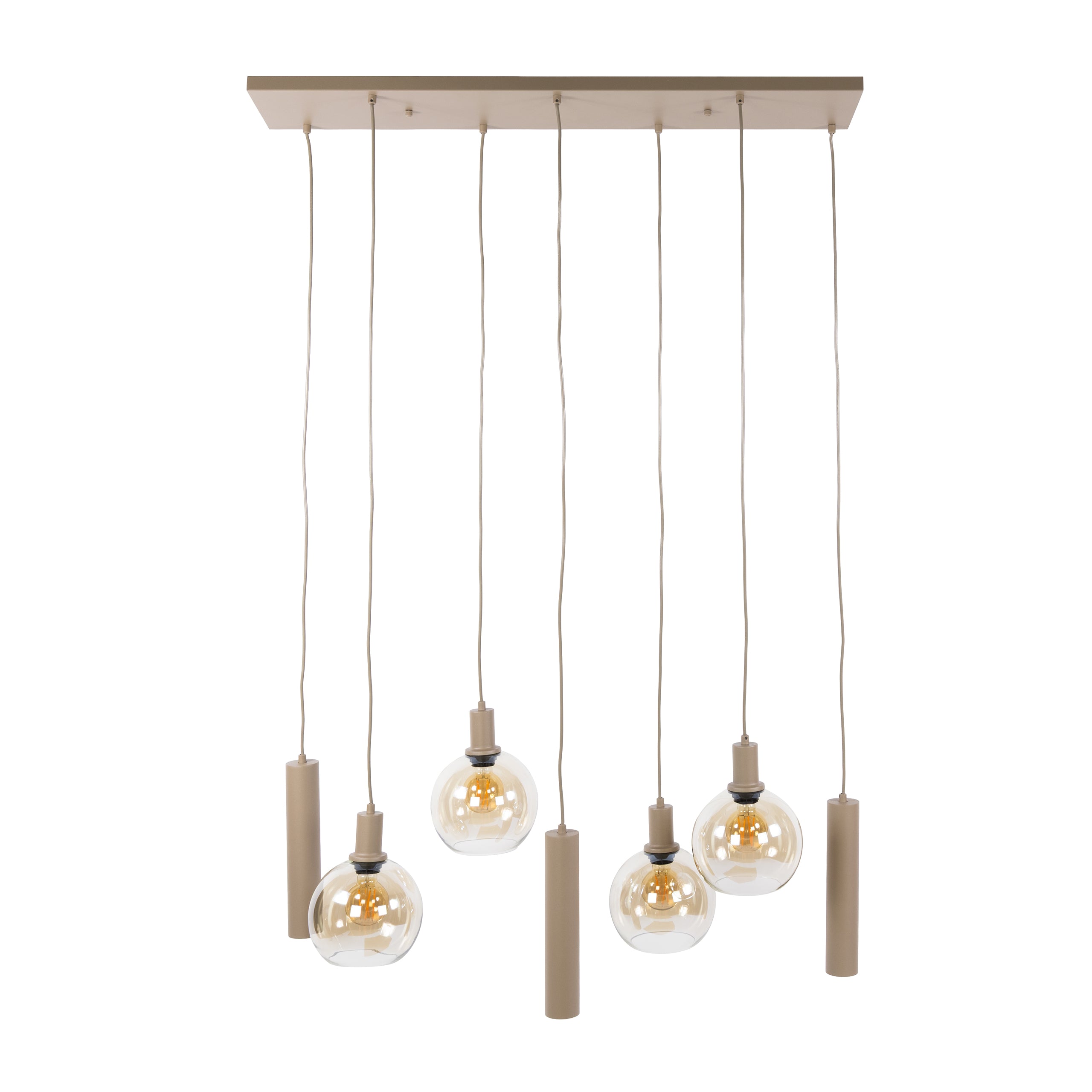Hanglamp Luneo - 7-lichts - Beige - Amberlas - Met Spots