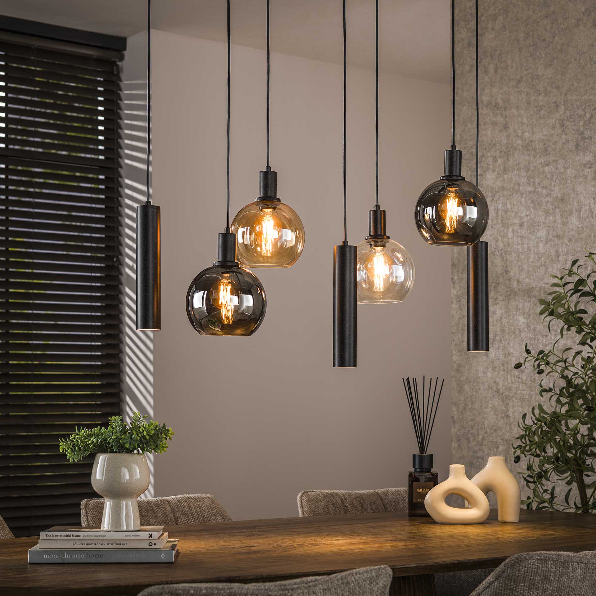 Hanglamp Elinor - 7-lichts - Amber Mix - Glas - Metaal
