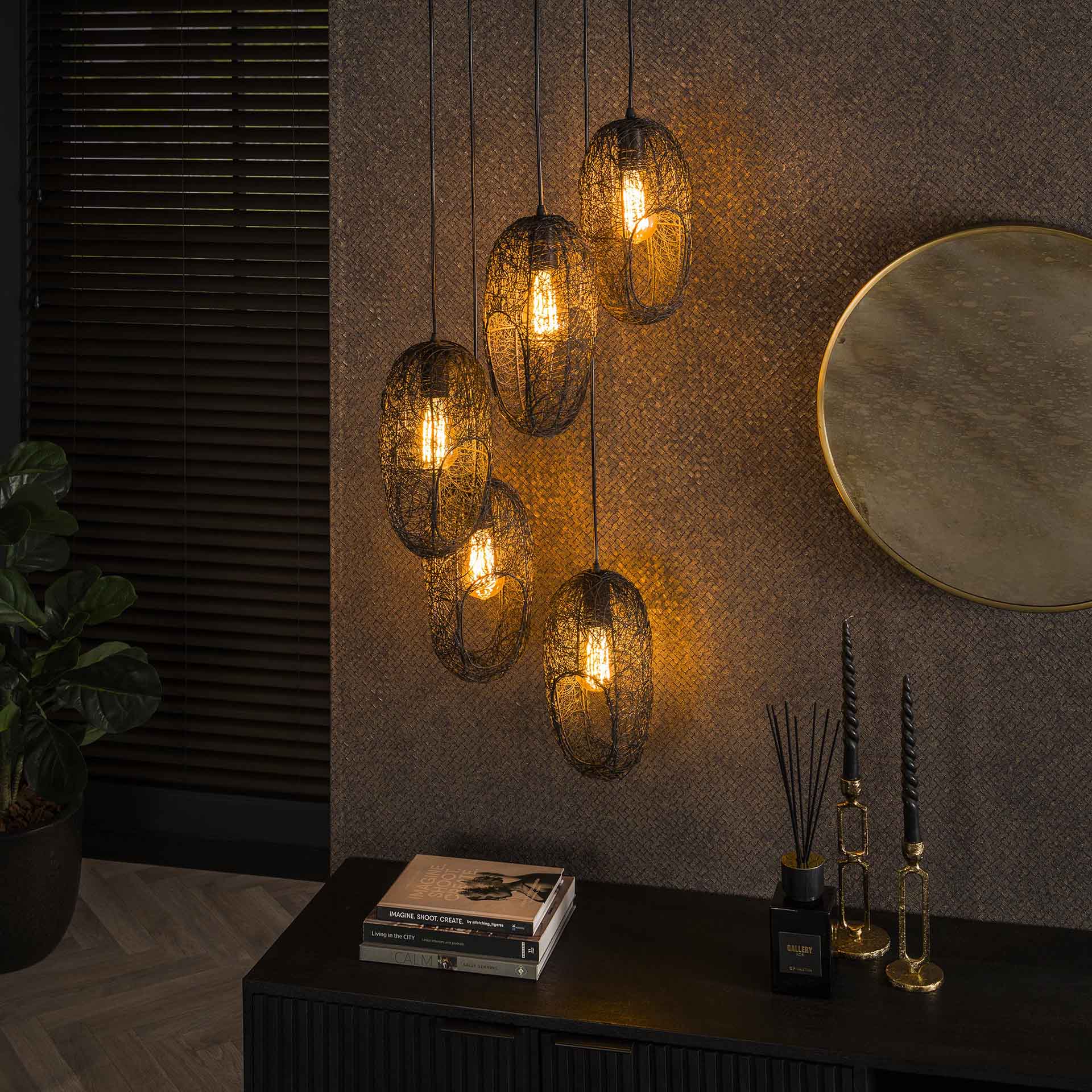 Hanglamp Roslyn - 5-lichts - Zwart - Mesh