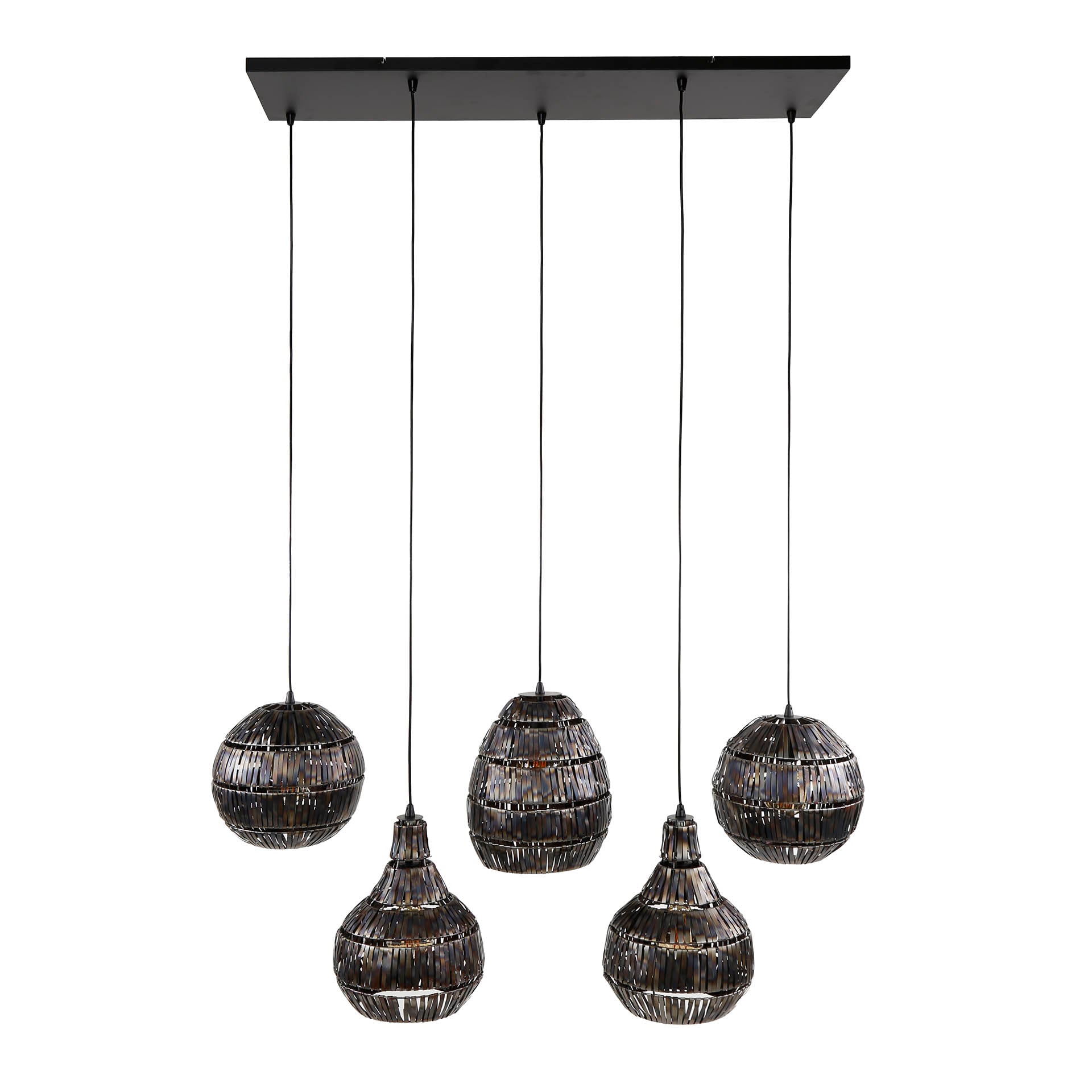 Hanglamp Onyx - 5-lichts - Zwart/Bruin - Metaal
