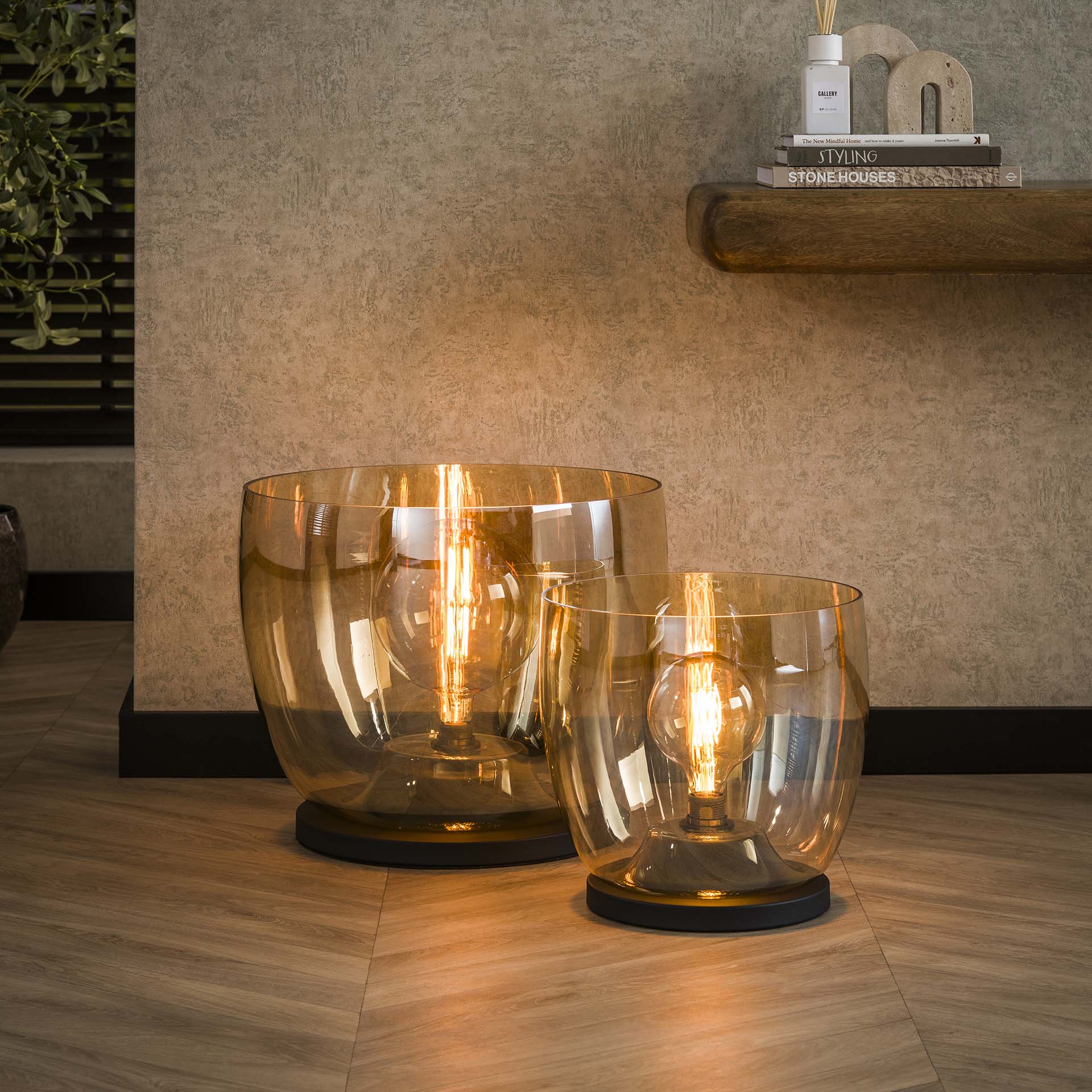 Vloerlamp Lunaris - Amberkleurig - Glas - Ø 33 cm