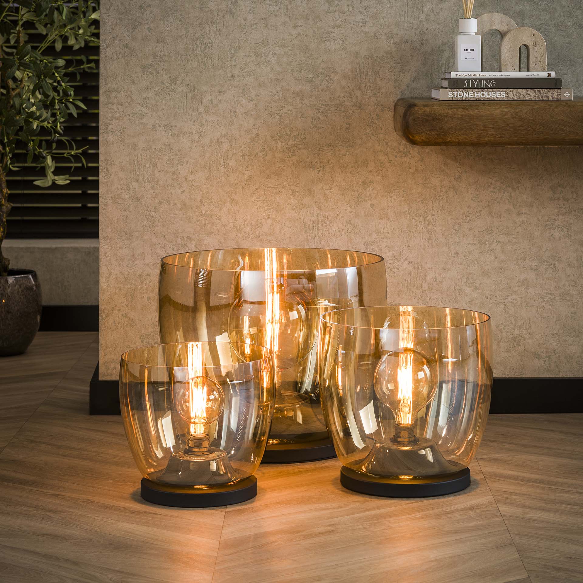 Vloerlamp Lunaris - Amberkleurig - Glas - Ø 48 cm