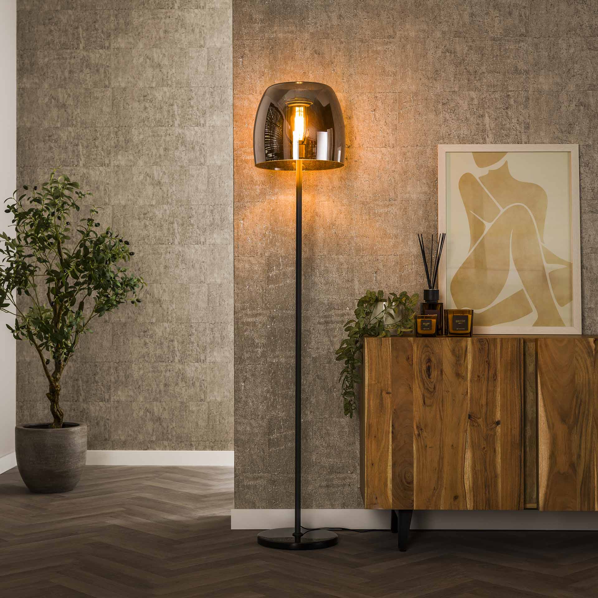 Vloerlamp Lunaris - Smoke - Glas - 170 cm