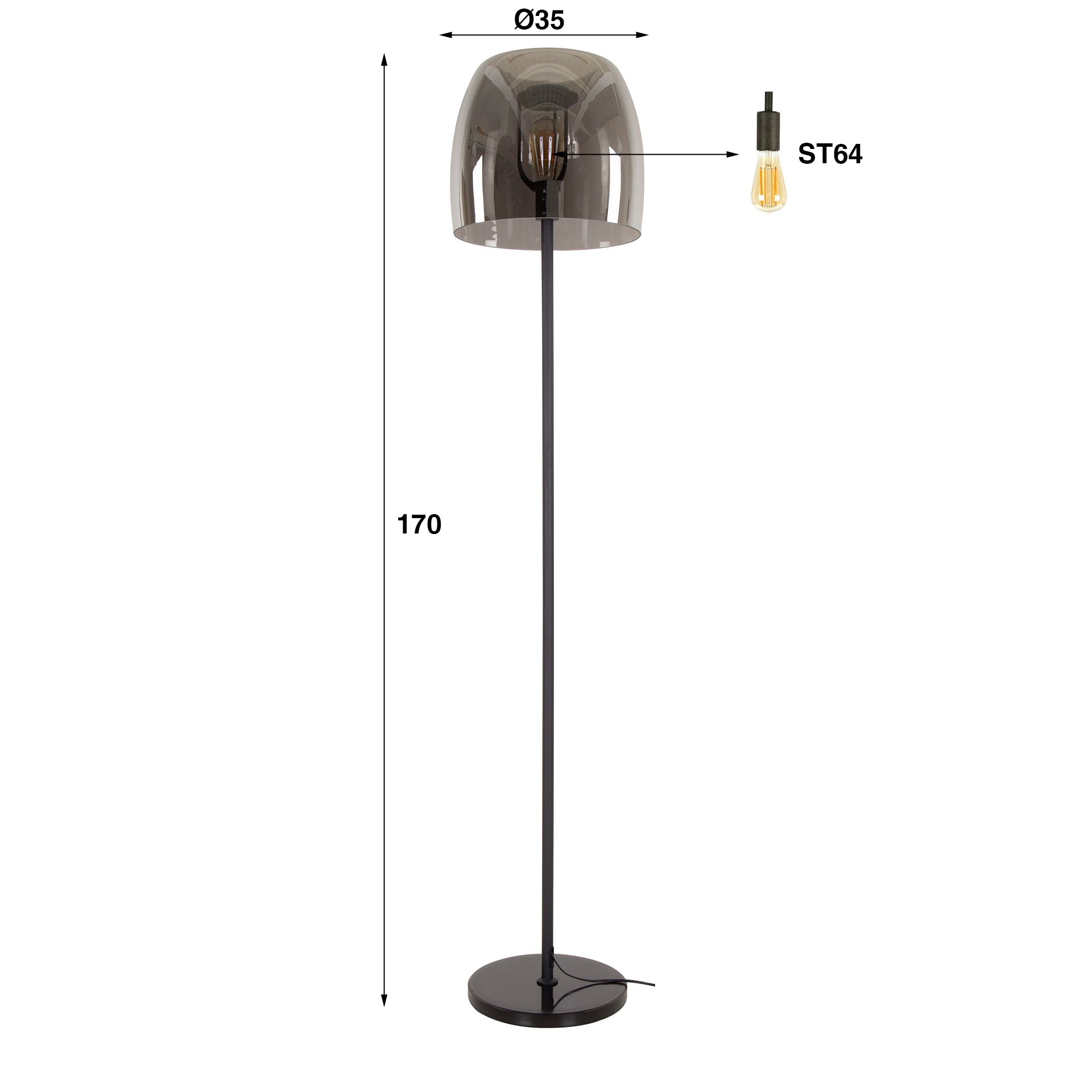 Vloerlamp Lunaris - Smoke - Glas - 170 cm