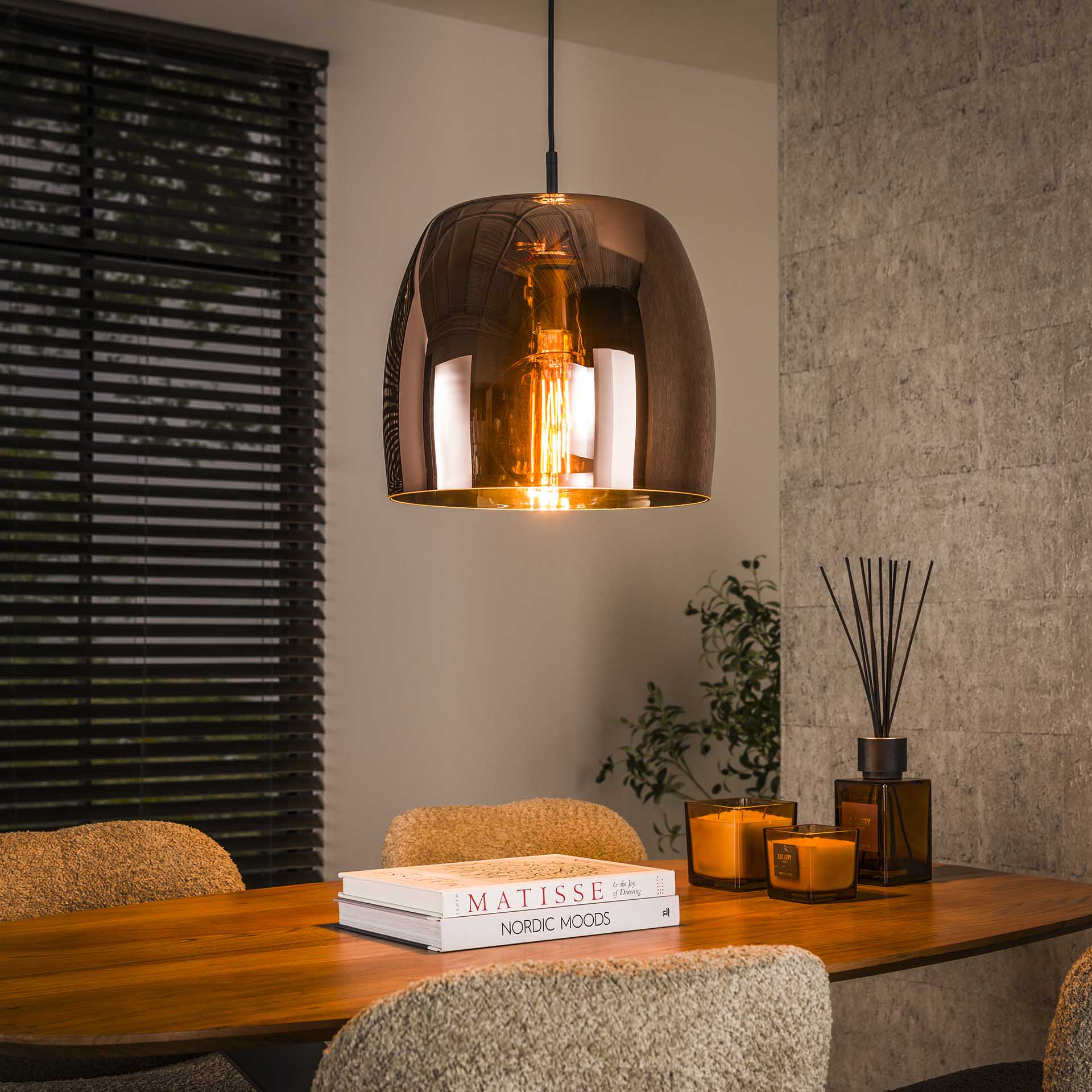 Hanglamp Lunaris - 1-lichts - Koper - Glas