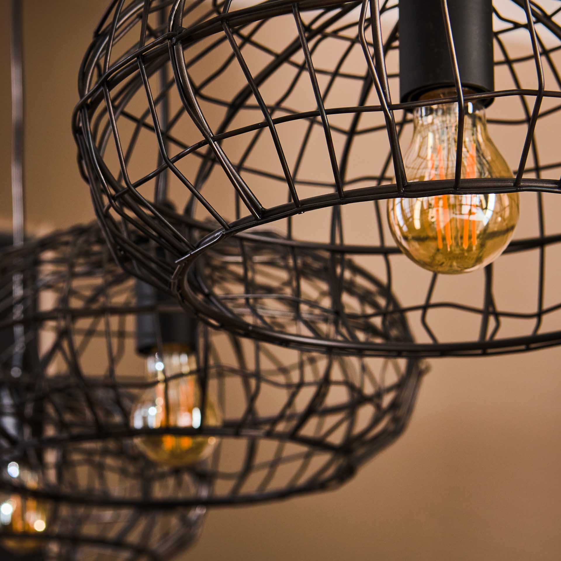 Hanglamp Sage - 4-lichts - Zwart/Bruin - Metaal