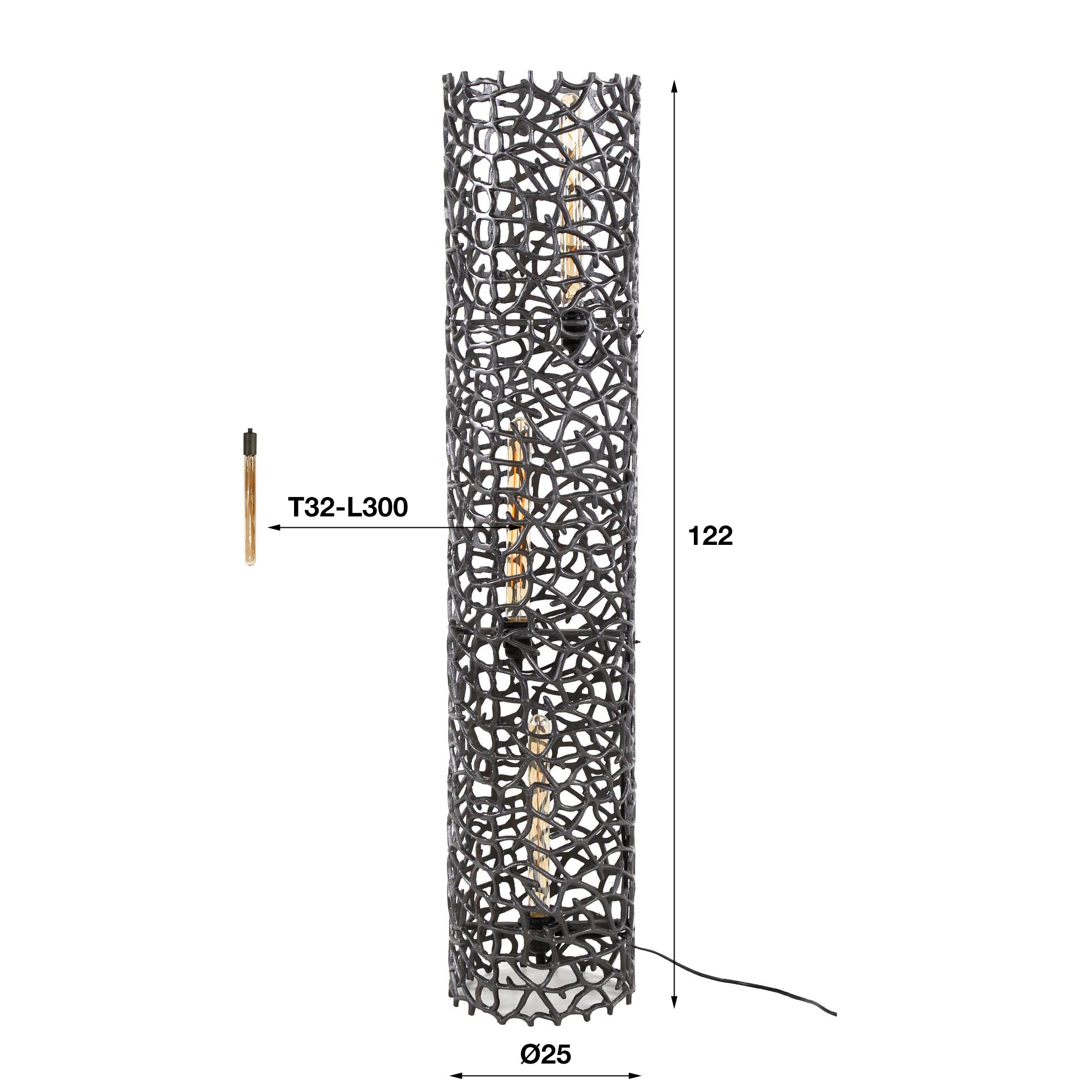 Vloerlamp Blaze - Zwart Nikkel - Metaal - 122 cm