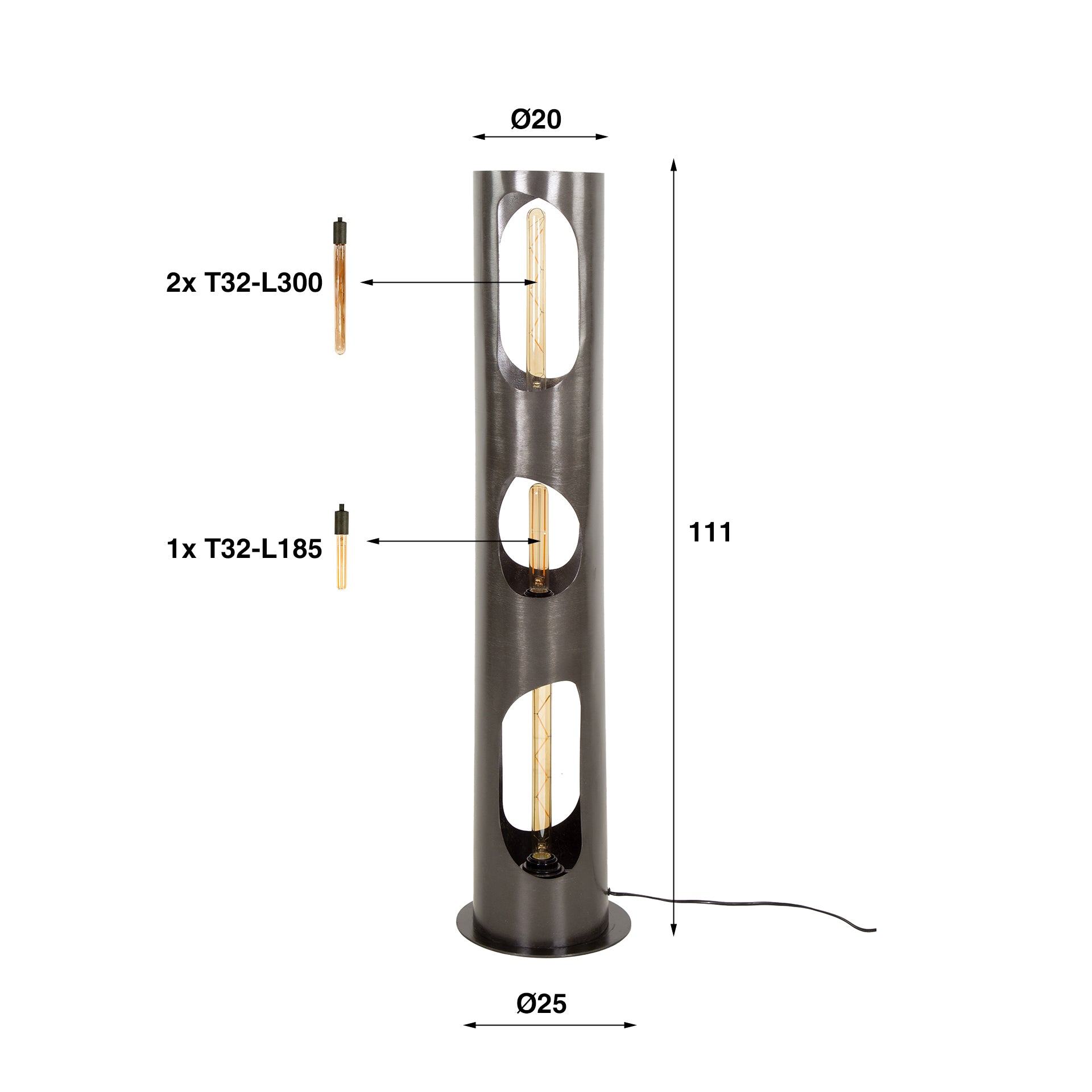 Vloerlamp Sky - Zwart Nikkel - Metaal - 100 cm