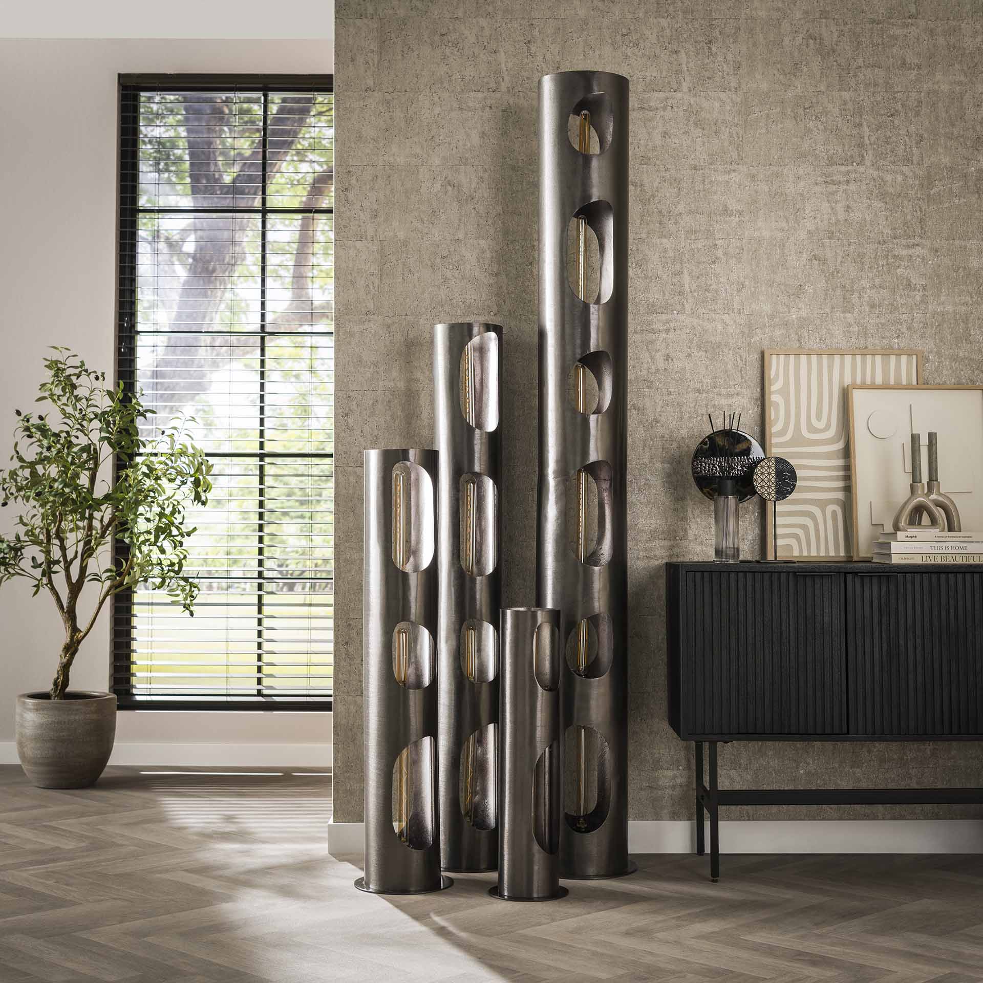 Vloerlamp Sky - Zwart Nikkel - Metaal - 130 cm