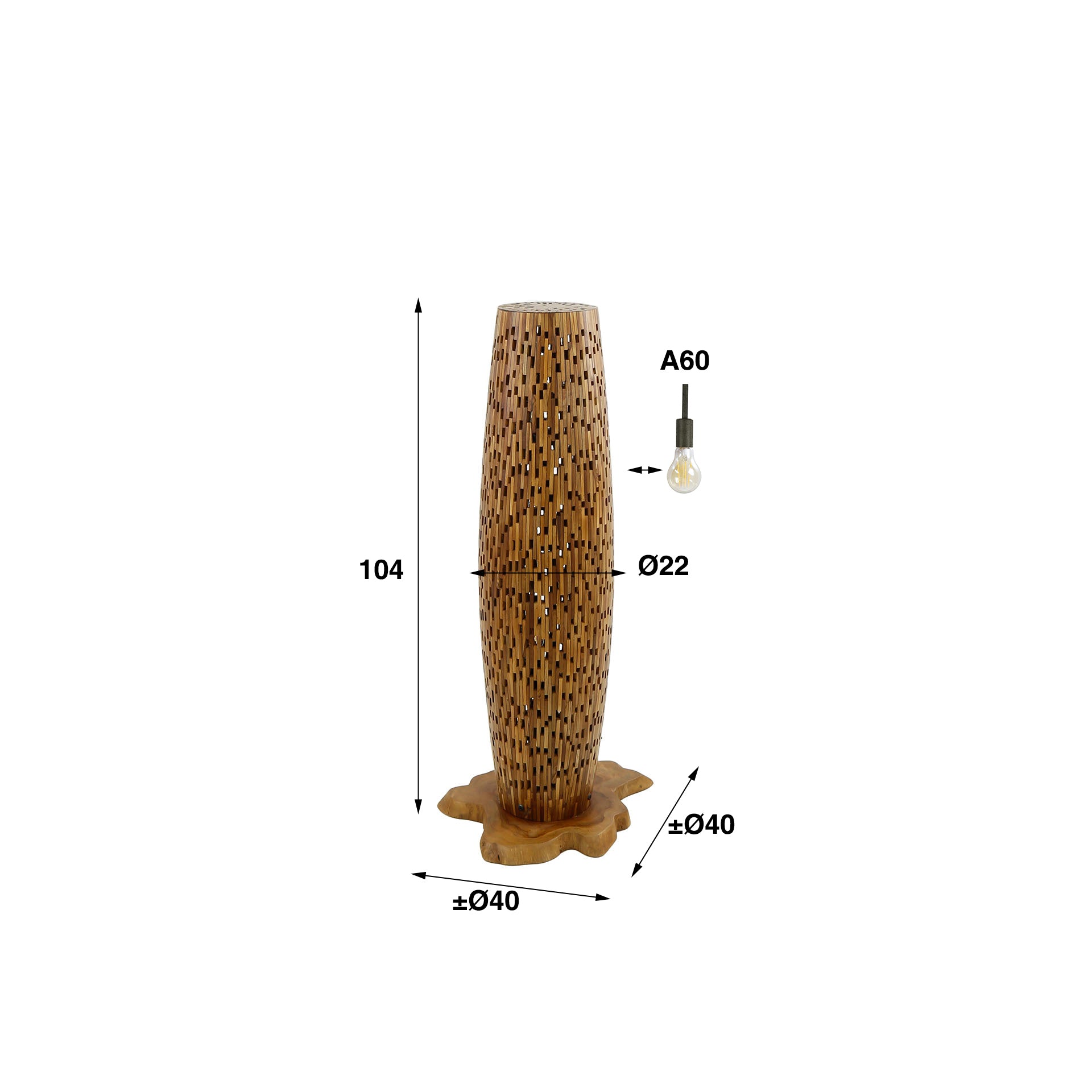 Vloerlamp Sage - Bruin - Teakhout - 104 cm