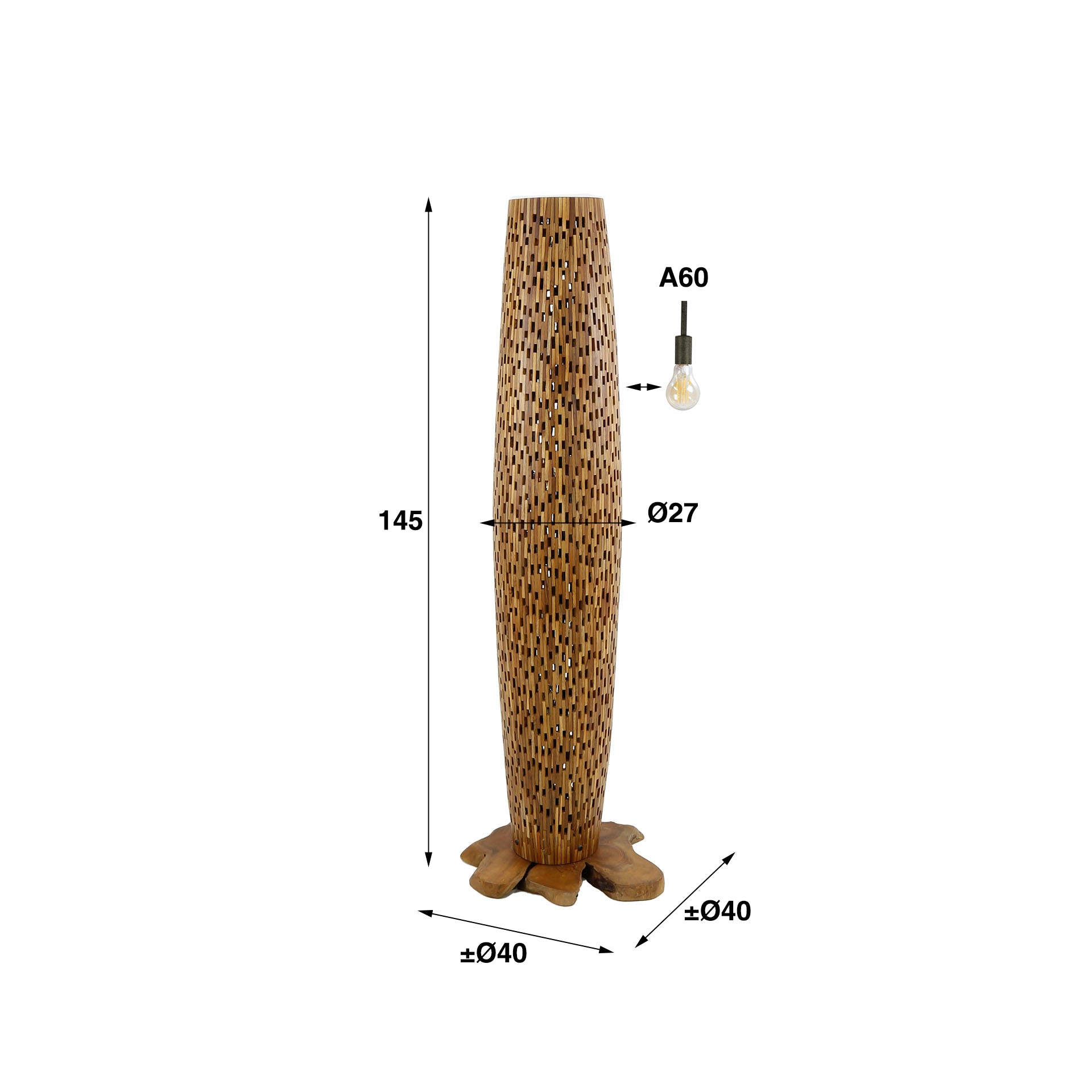 Vloerlamp Sage - Bruin - Teakhout - 145 cm