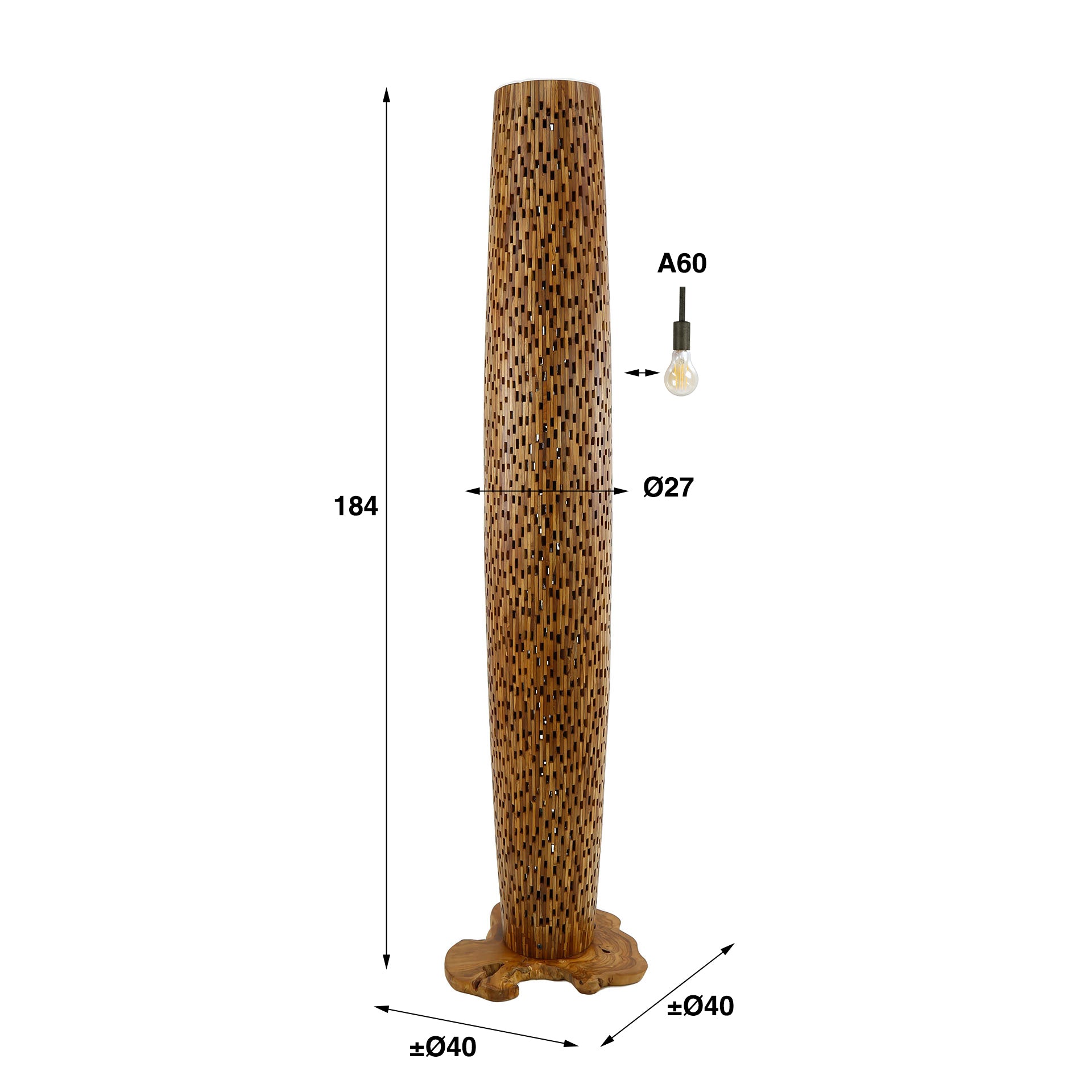 Vloerlamp Sage - Bruin - Teakhout - 184 cm