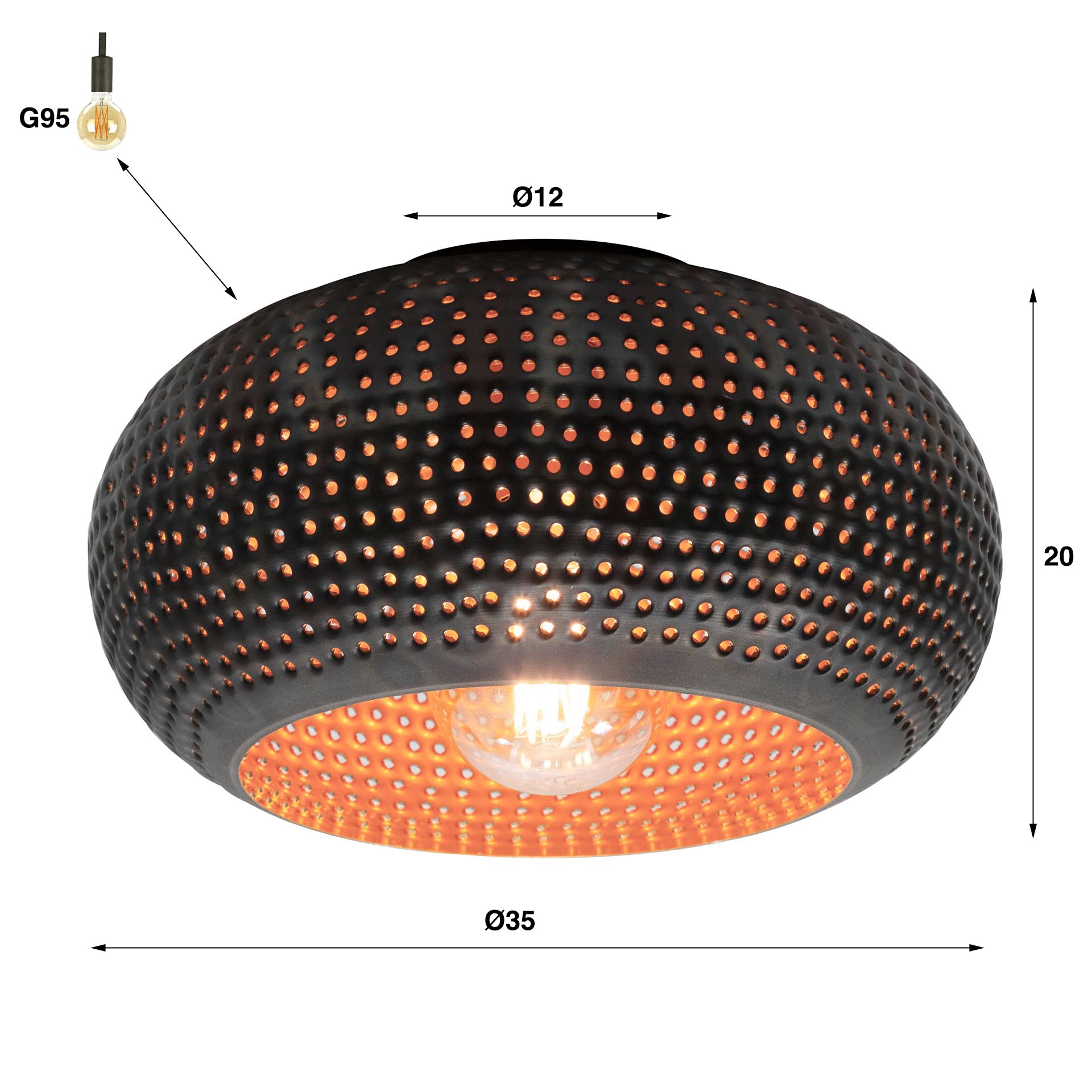 Plafondlamp Musk - Zwart/Bruin - Metaal