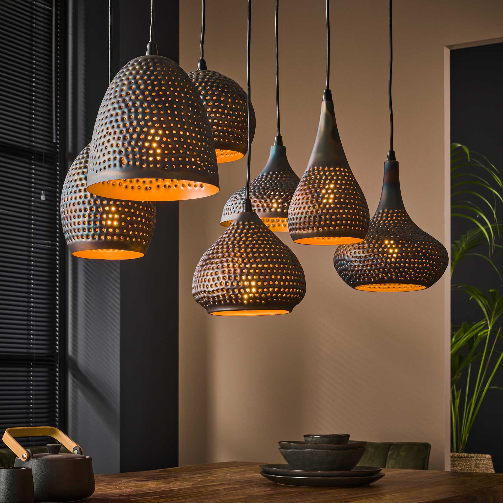 Hanglamp Scout - 7-lichts - Zwart/Bruin - Metaal
