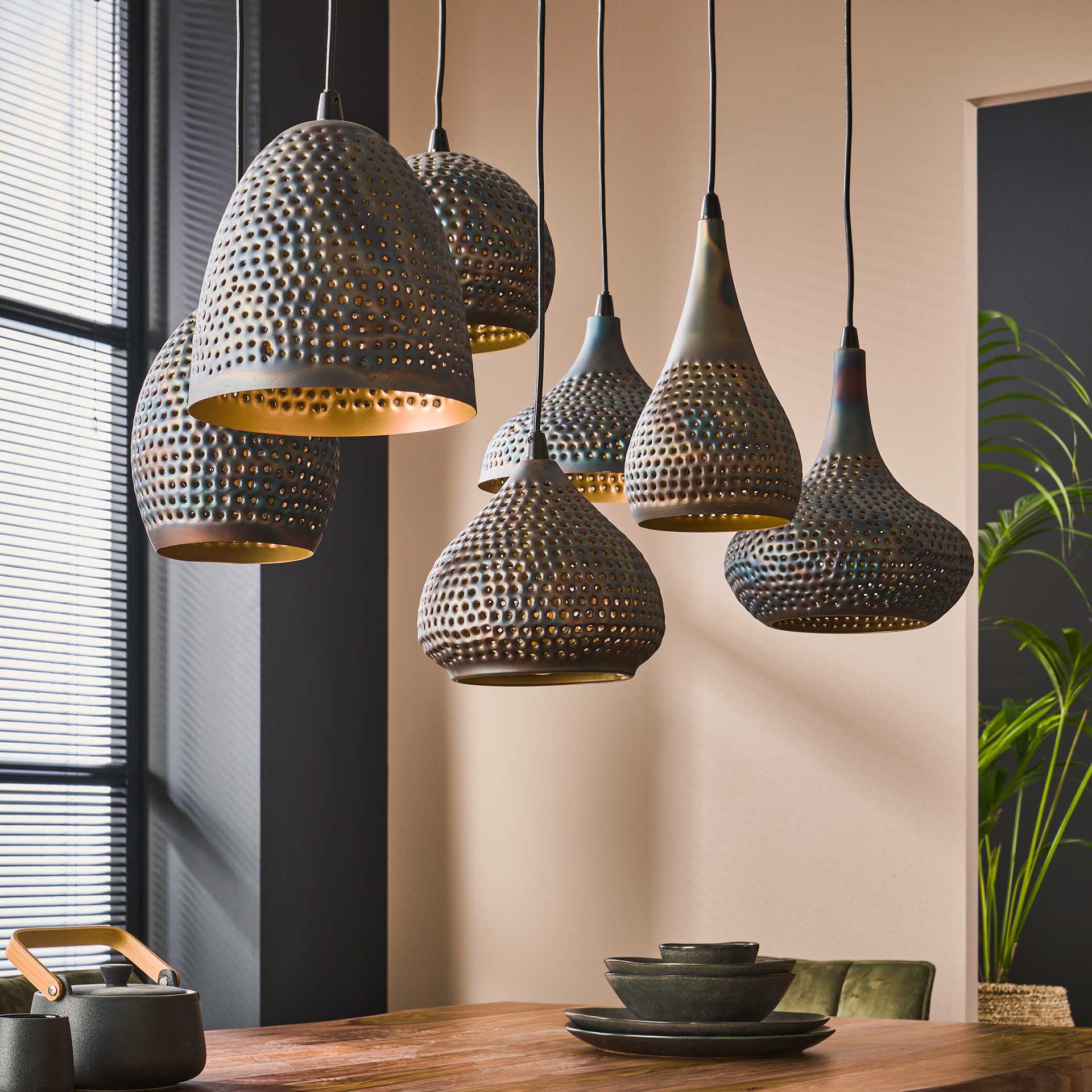 Hanglamp Scout - 7-lichts - Zwart/Bruin - Metaal