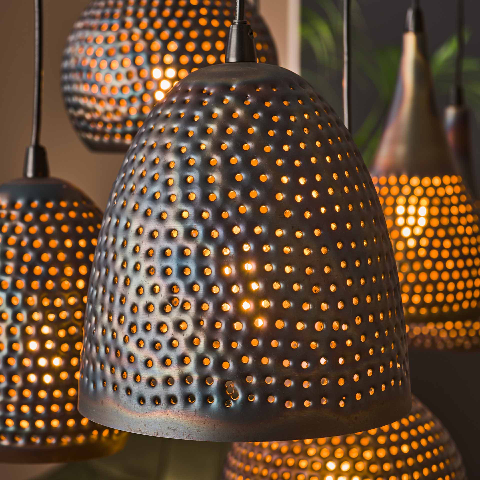 Hanglamp Scout - 7-lichts - Zwart/Bruin - Metaal