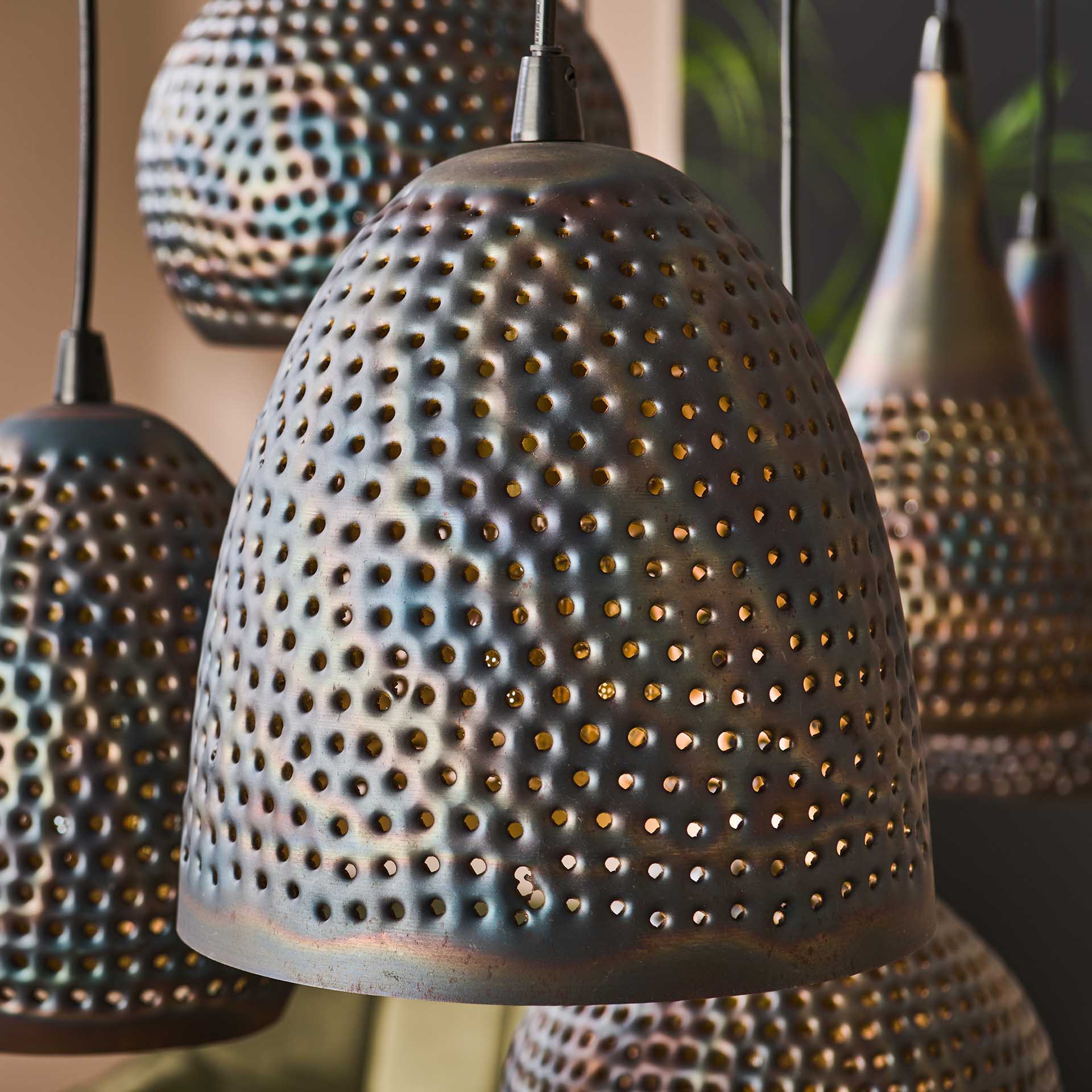 Hanglamp Scout - 7-lichts - Zwart/Bruin - Metaal