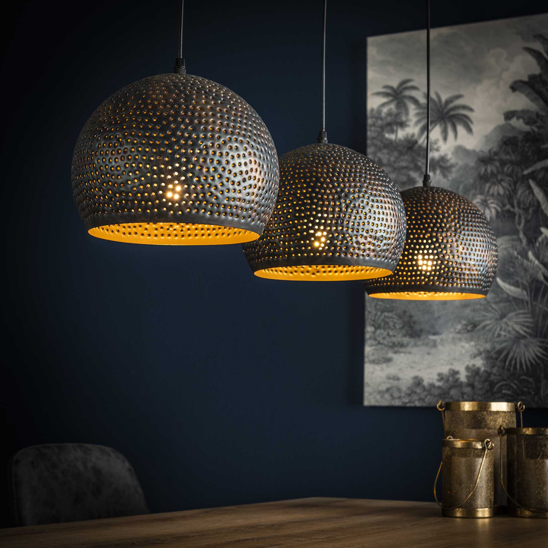 Hanglamp Rose - 3-lichts - Zwart/Bruin - Metaal