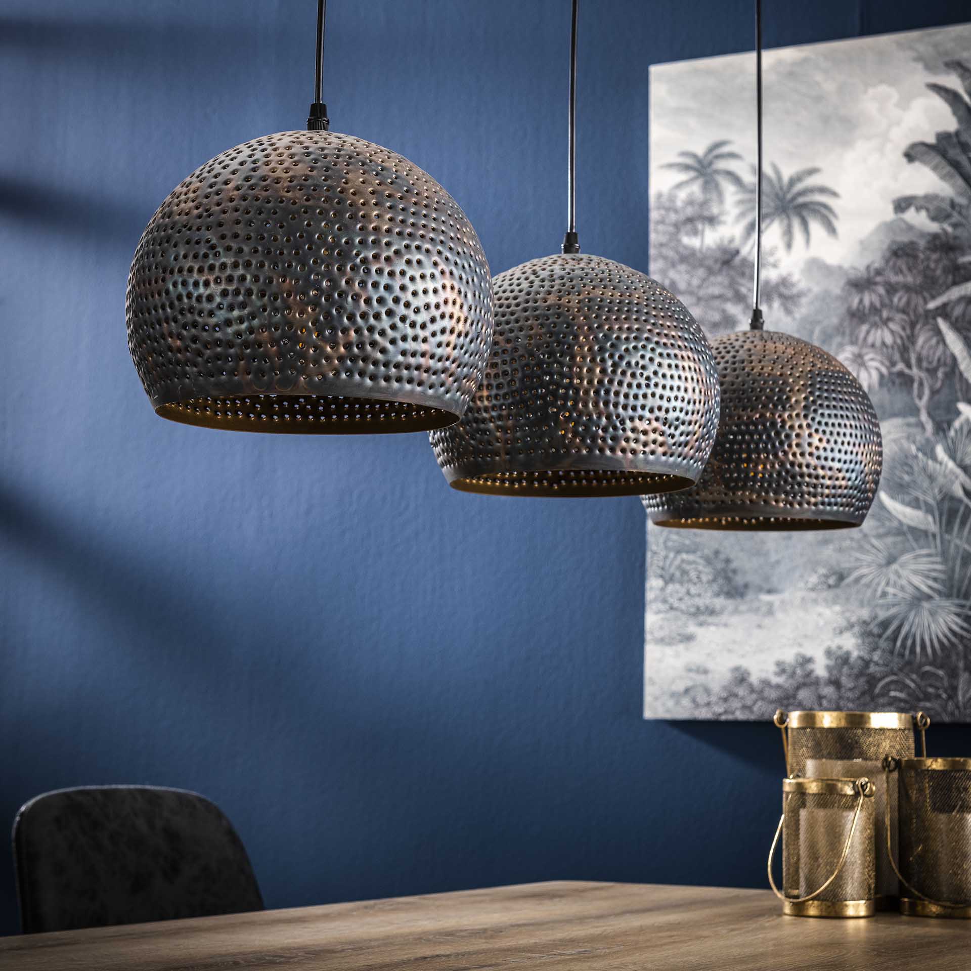 Hanglamp Rose - 3-lichts - Zwart/Bruin - Metaal