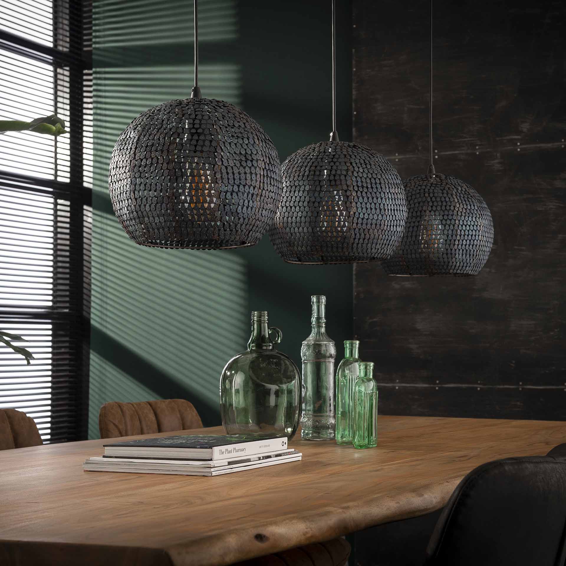 Hanglamp Storm - 3-lichts - Zwart/Bruin - Metaal