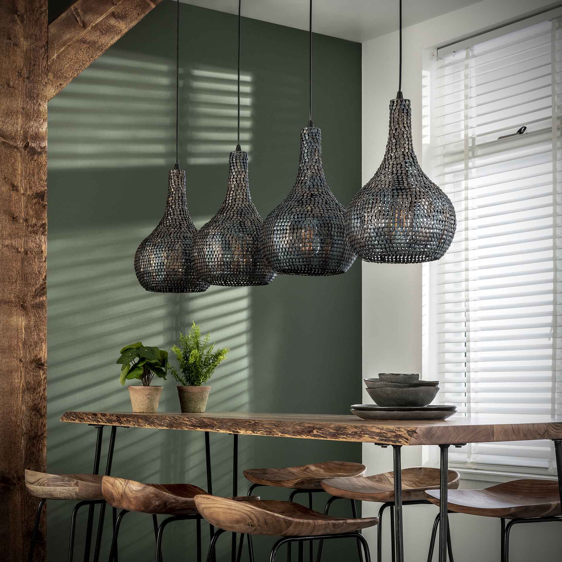 Hanglamp Nova - 4-lichts - Zwart/Bruin - Metaal