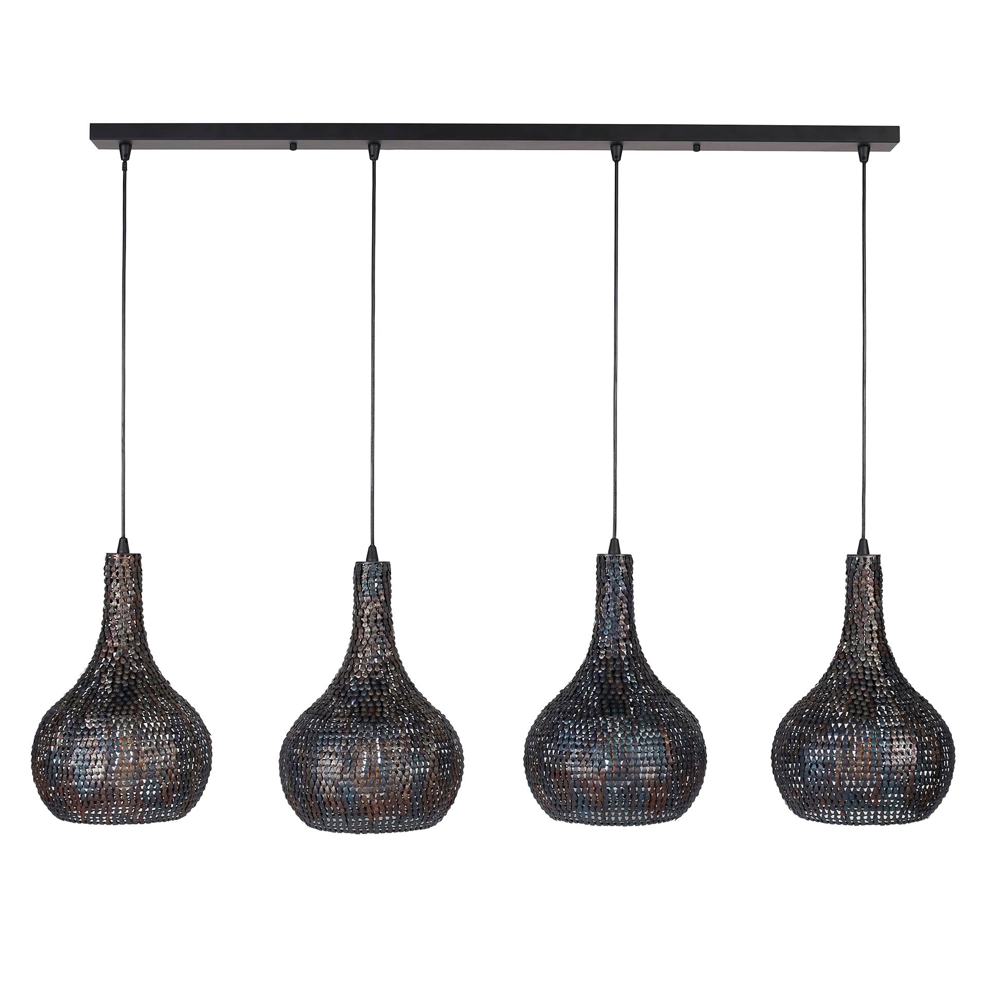 Hanglamp Nova - 4-lichts - Zwart/Bruin - Metaal