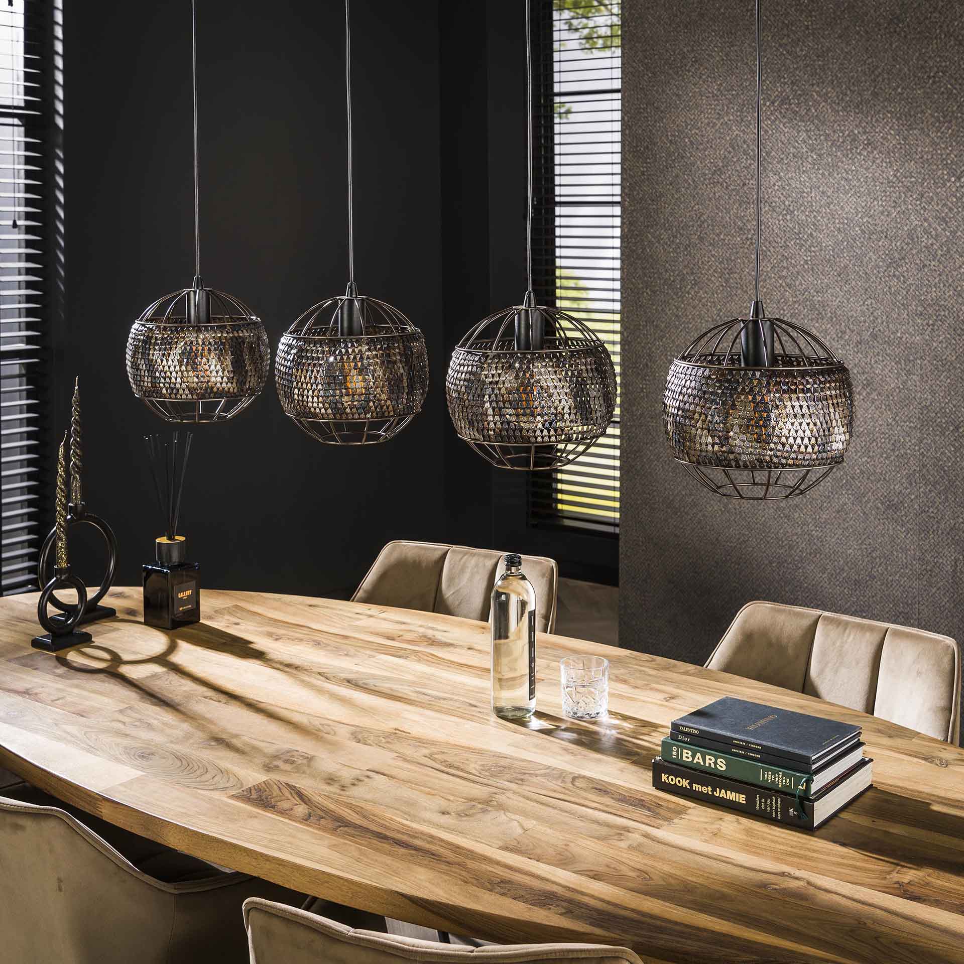 Hanglamp Cory - 4-lichts - Zwart/Bruin - Metaal