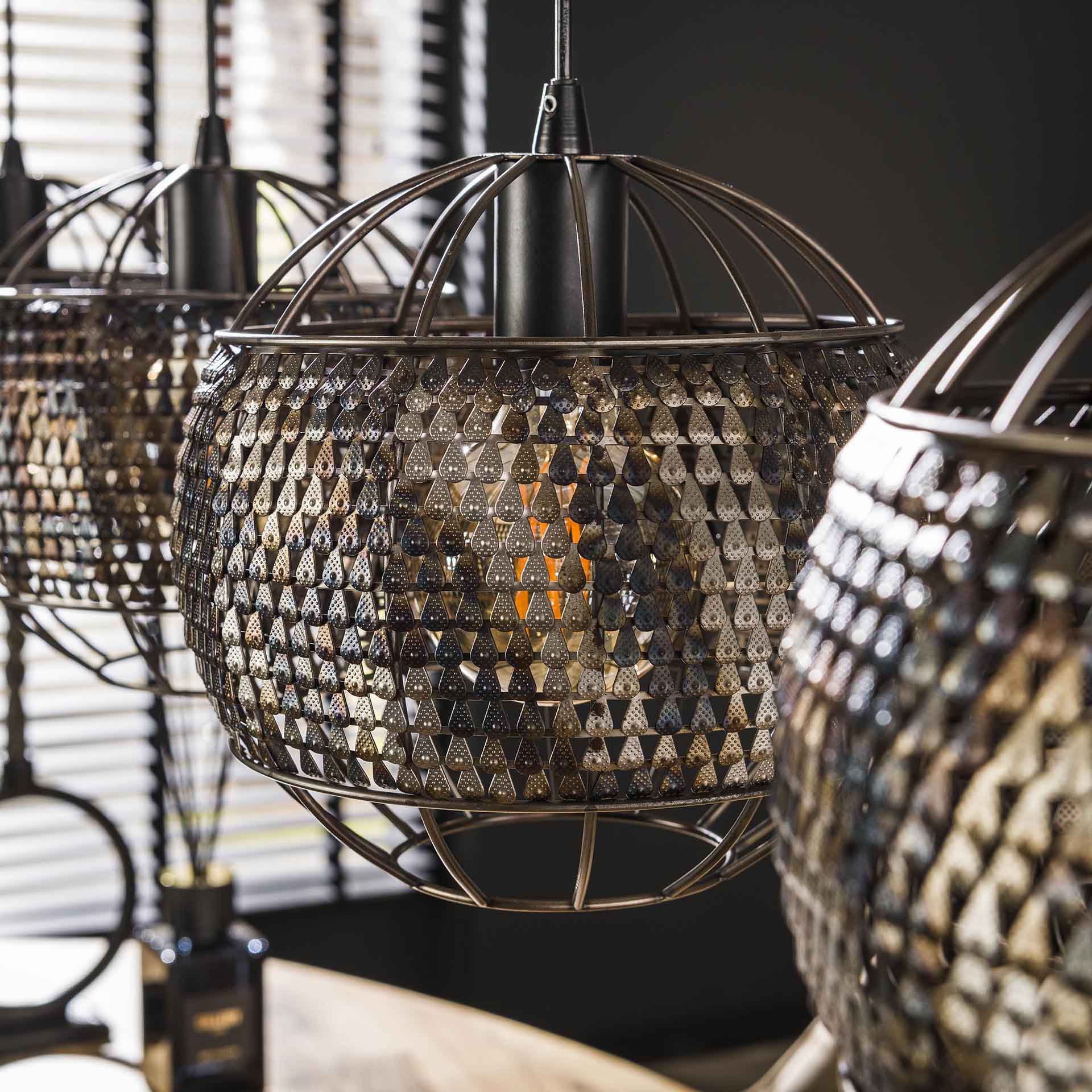 Hanglamp Cory - 4-lichts - Zwart/Bruin - Metaal