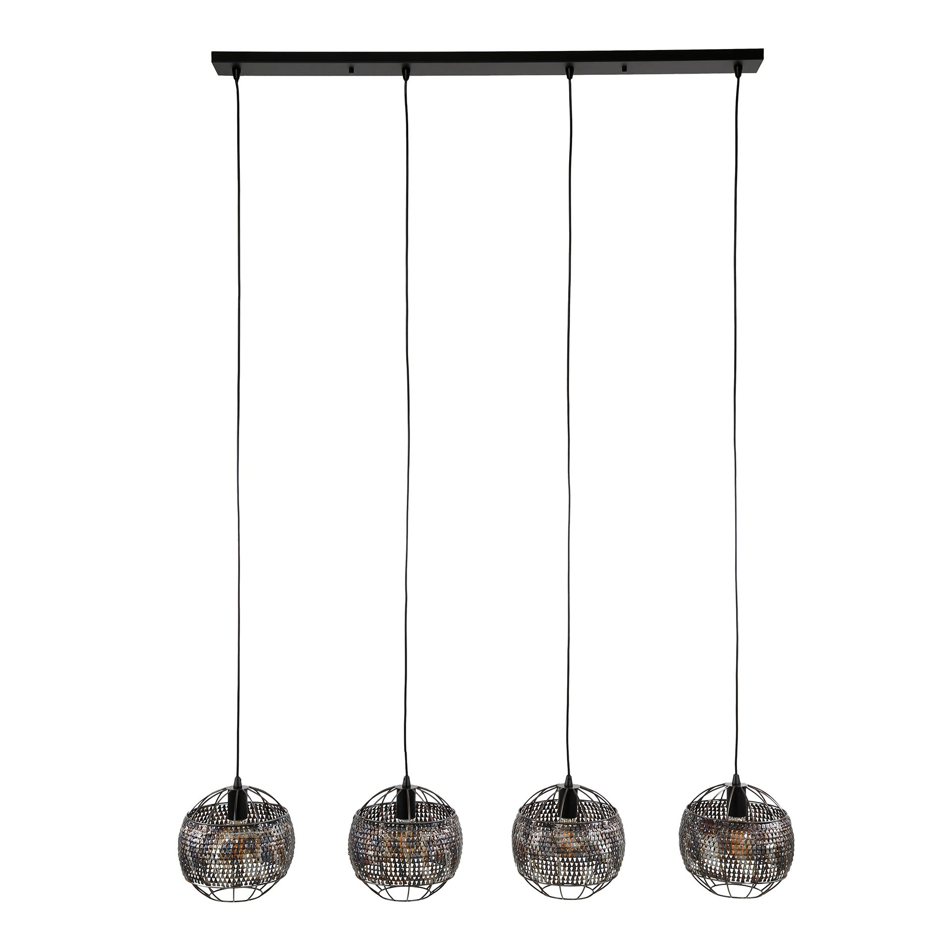 Hanglamp Cory - 4-lichts - Zwart/Bruin - Metaal