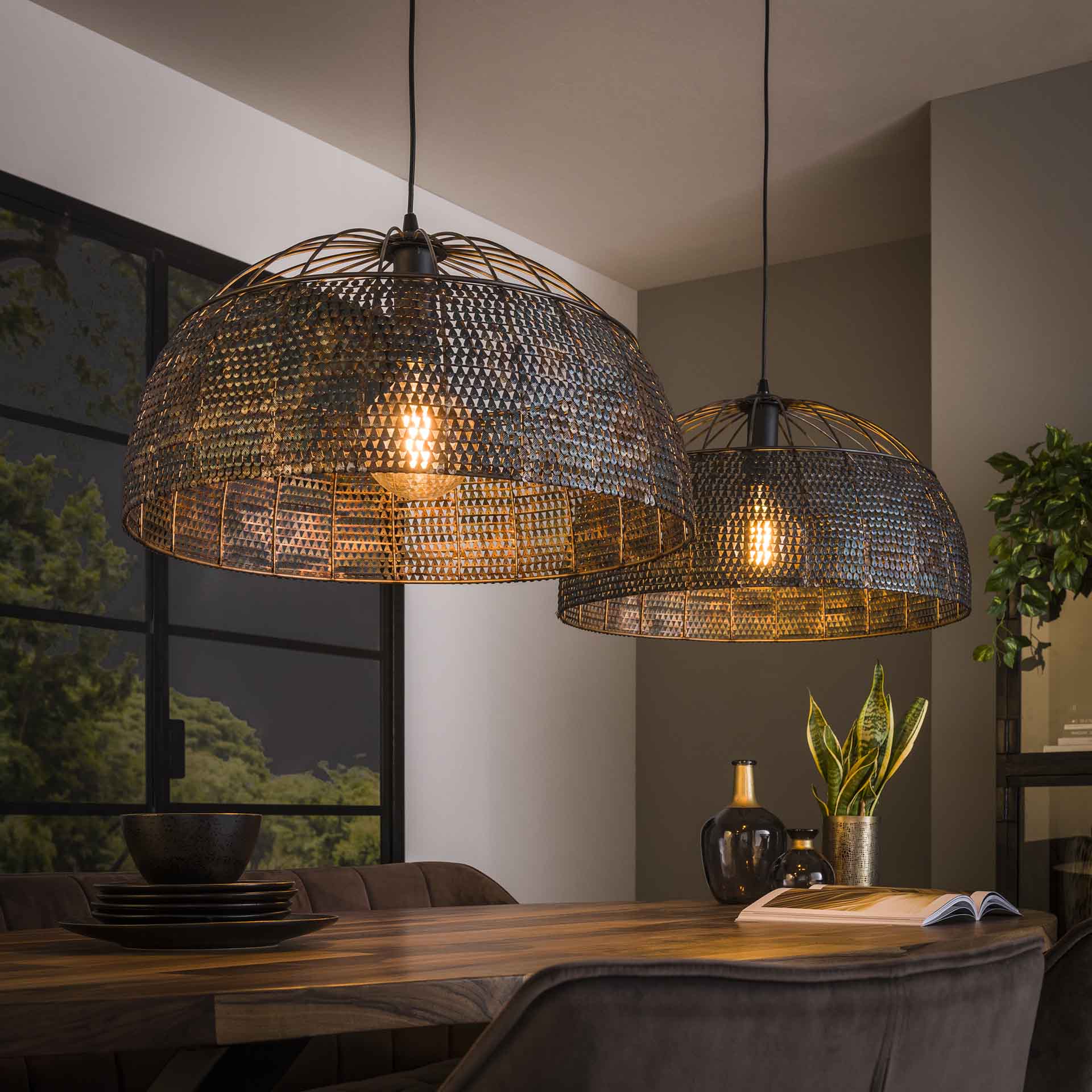 Hanglamp Boy - 2-lichts - Zwart/Bruin - Metaal