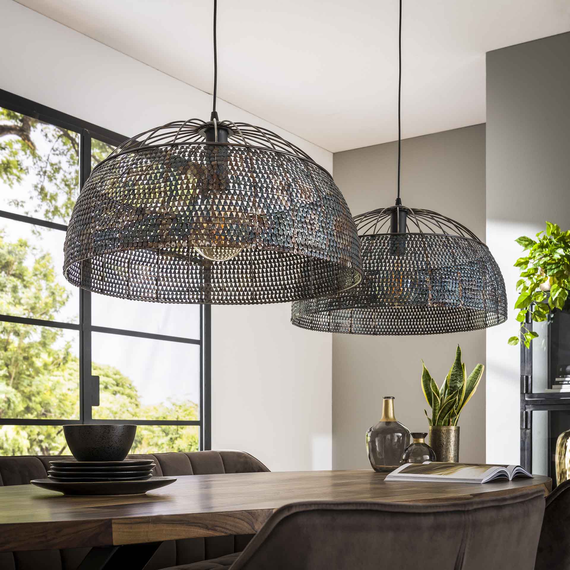 Hanglamp Boy - 2-lichts - Zwart/Bruin - Metaal