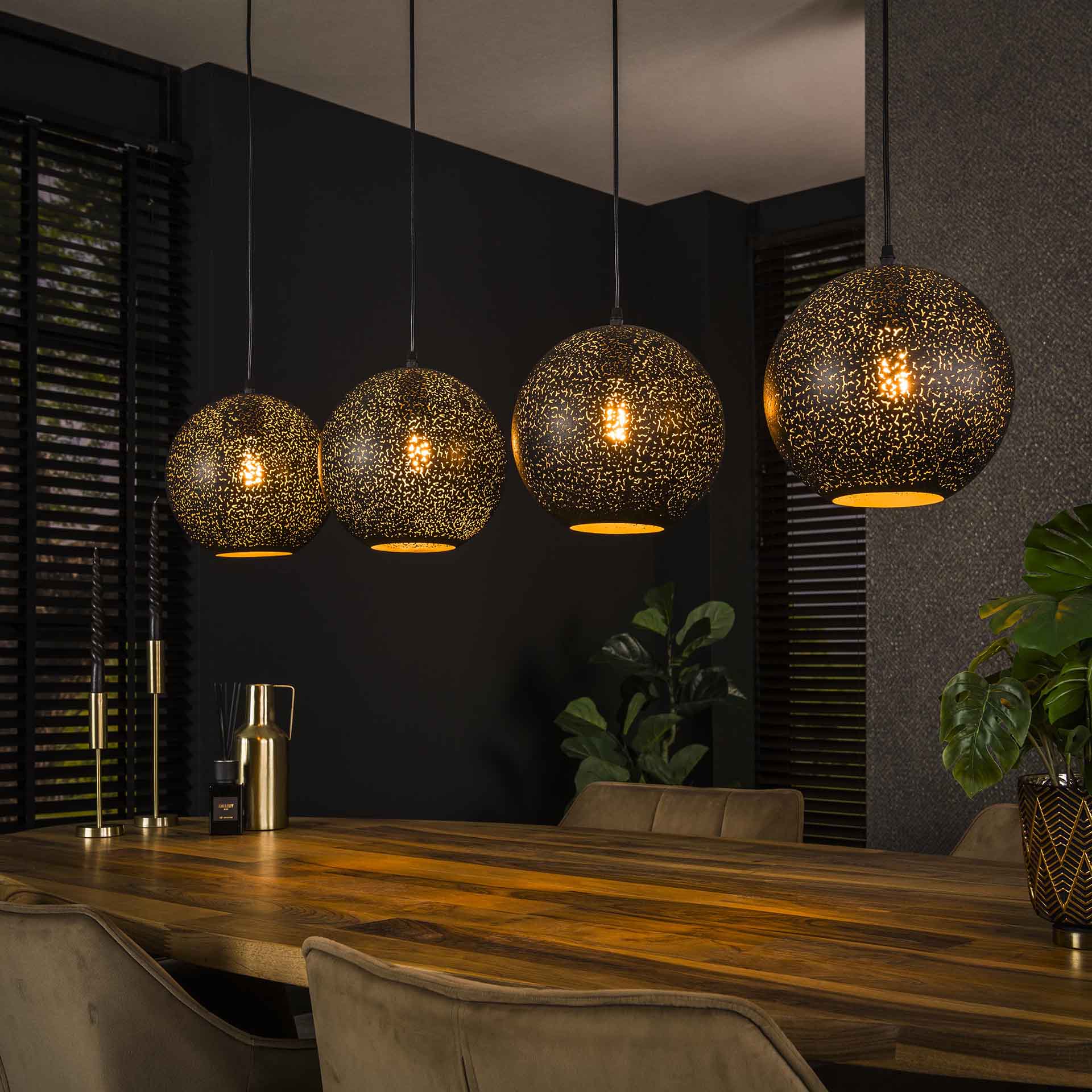 Hanglamp Jaimy - 4-lichts - Zwart - Metaal
