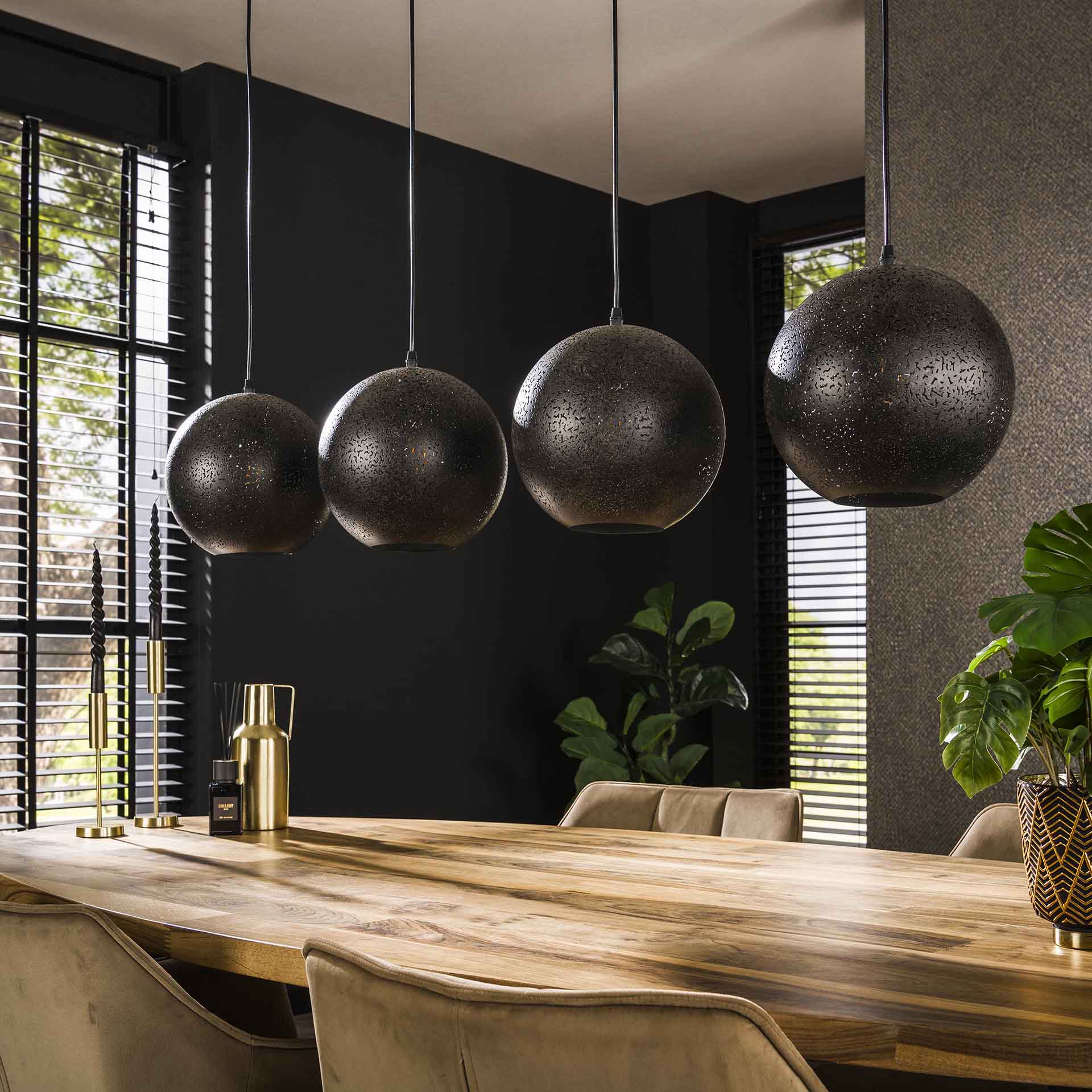 Hanglamp Jaimy - 4-lichts - Zwart - Metaal