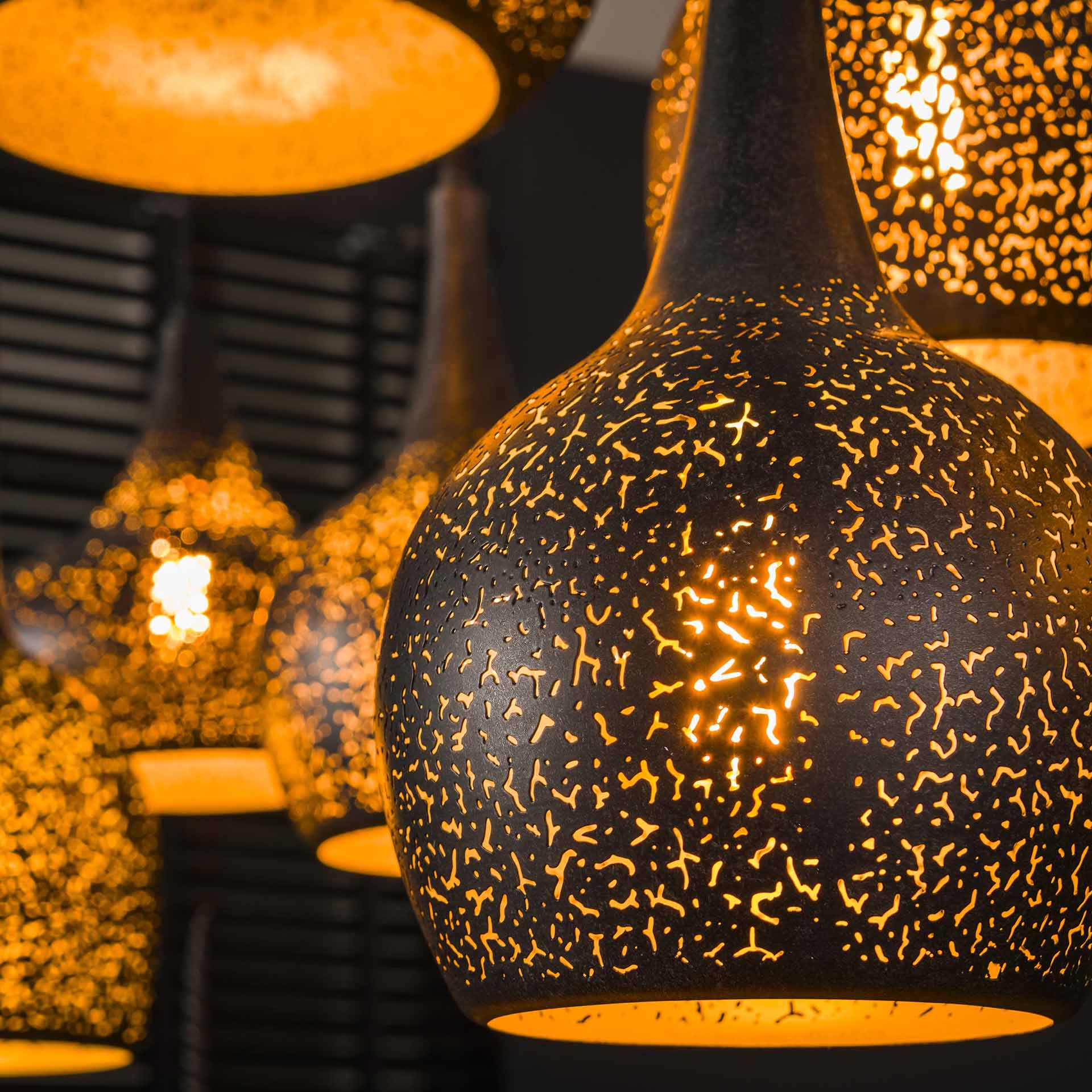 Hanglamp Fallon - 7-lichts - Zwart - Metaal