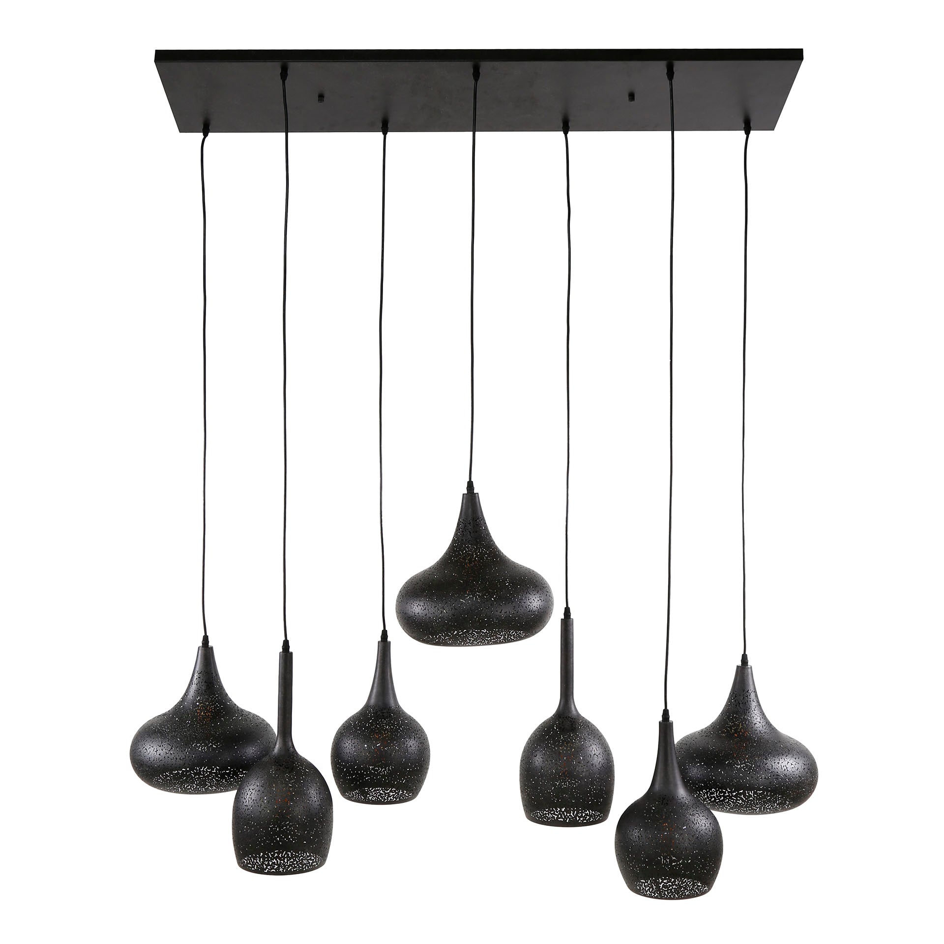 Hanglamp Fallon - 7-lichts - Zwart - Metaal