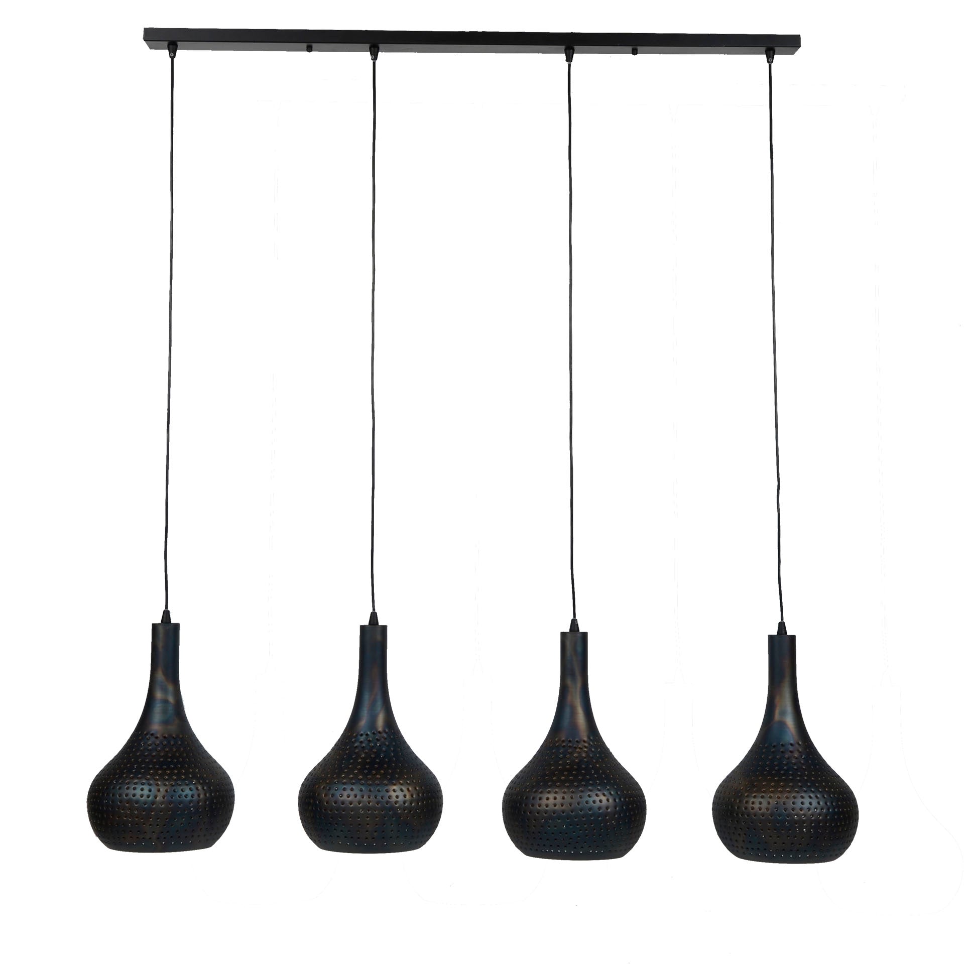 Hanglamp Drew - 4-lichts - Zwart/Bruin - Metaal