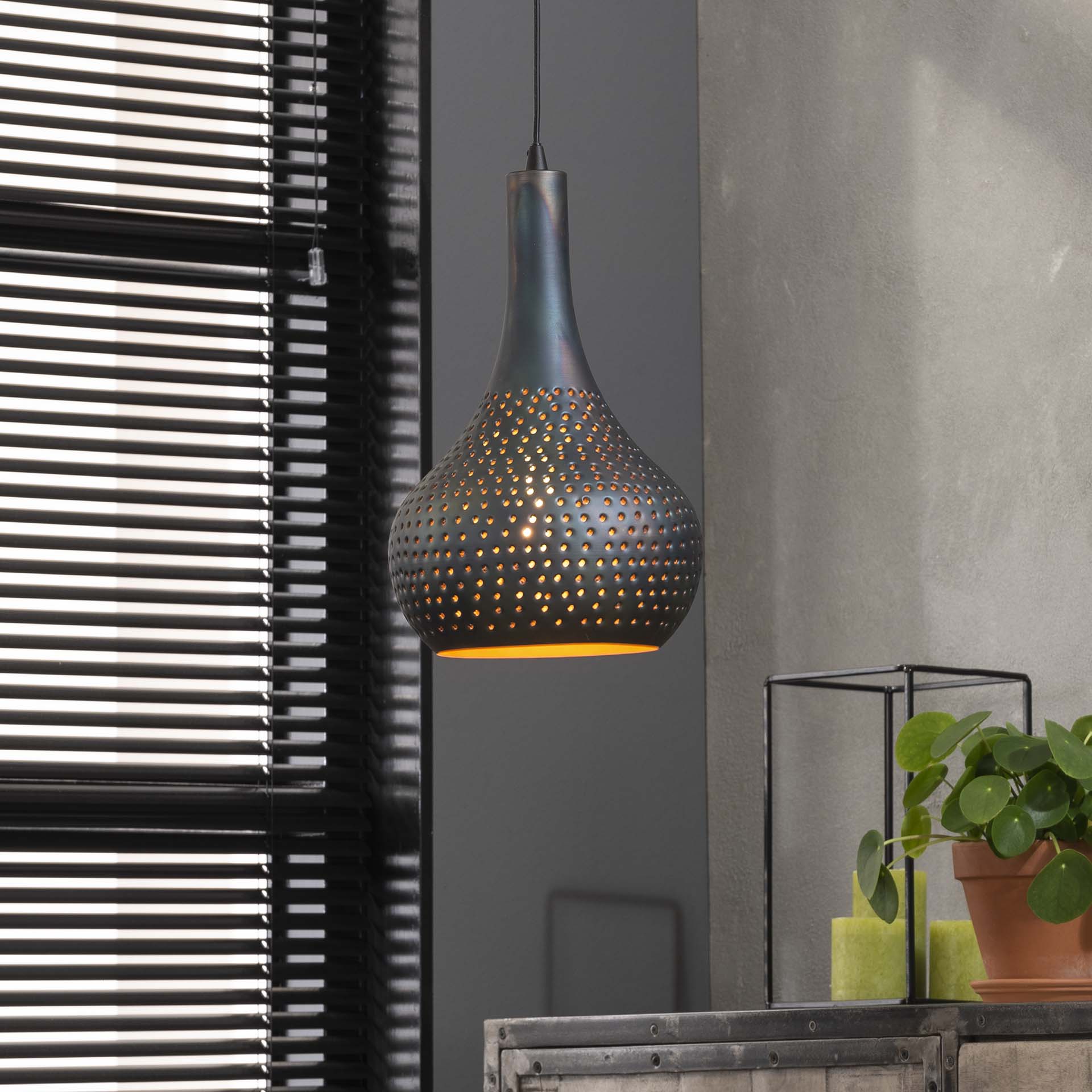Hanglamp Kai - 1-lichts - Zwart/Bruin - Metaal