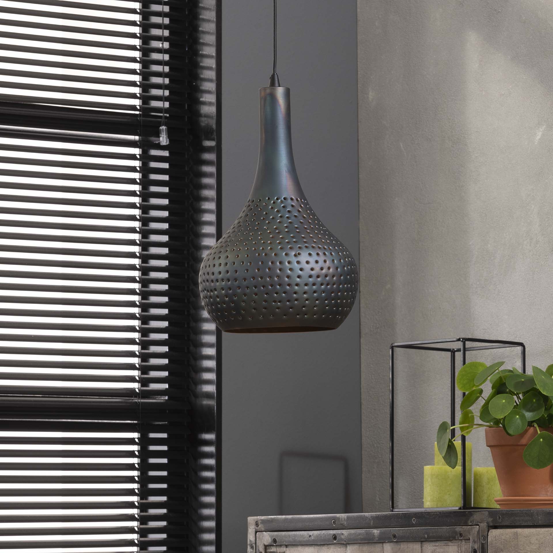 Hanglamp Kai - 1-lichts - Zwart/Bruin - Metaal