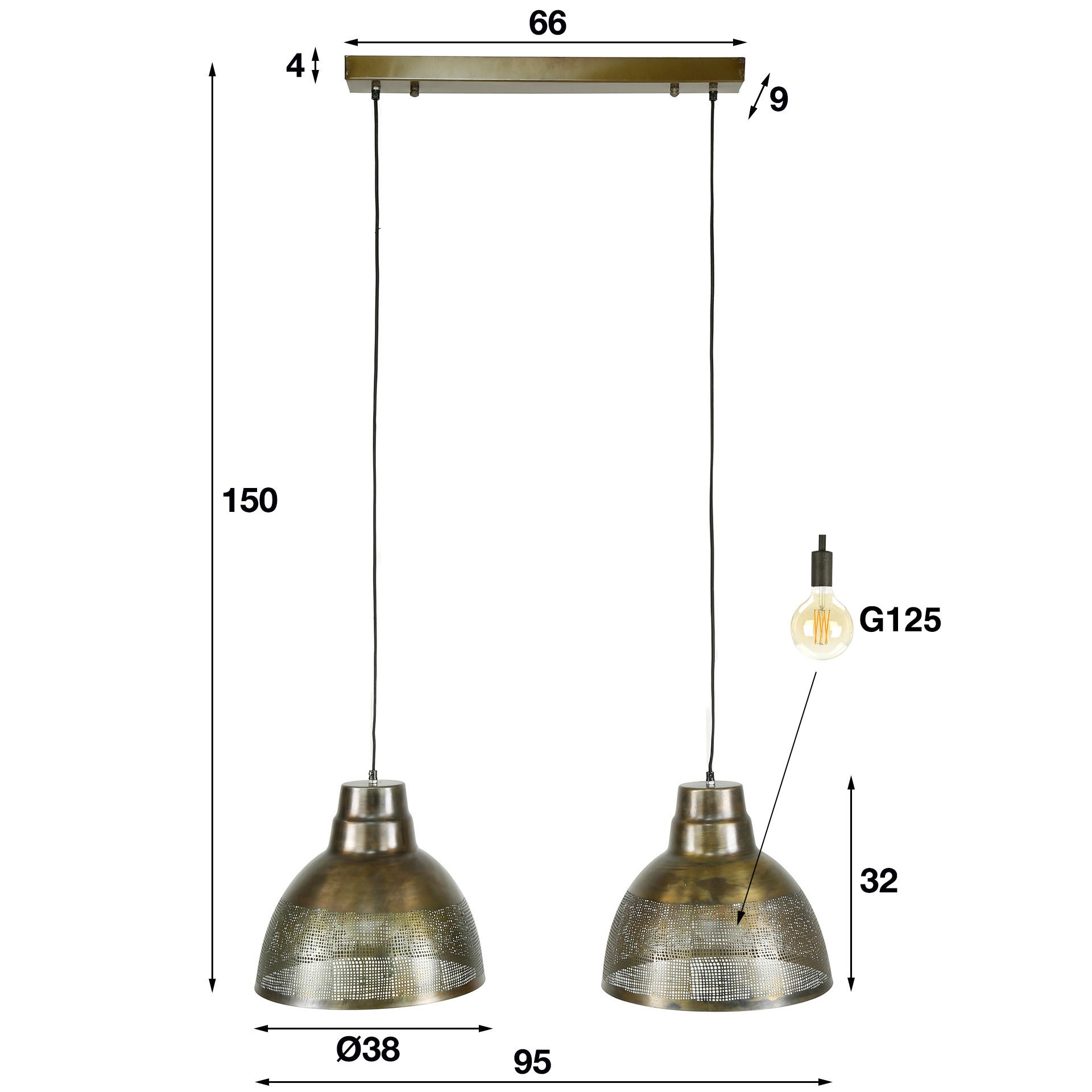 Hanglamp Pax - 2-lichts - Brons - Metaal
