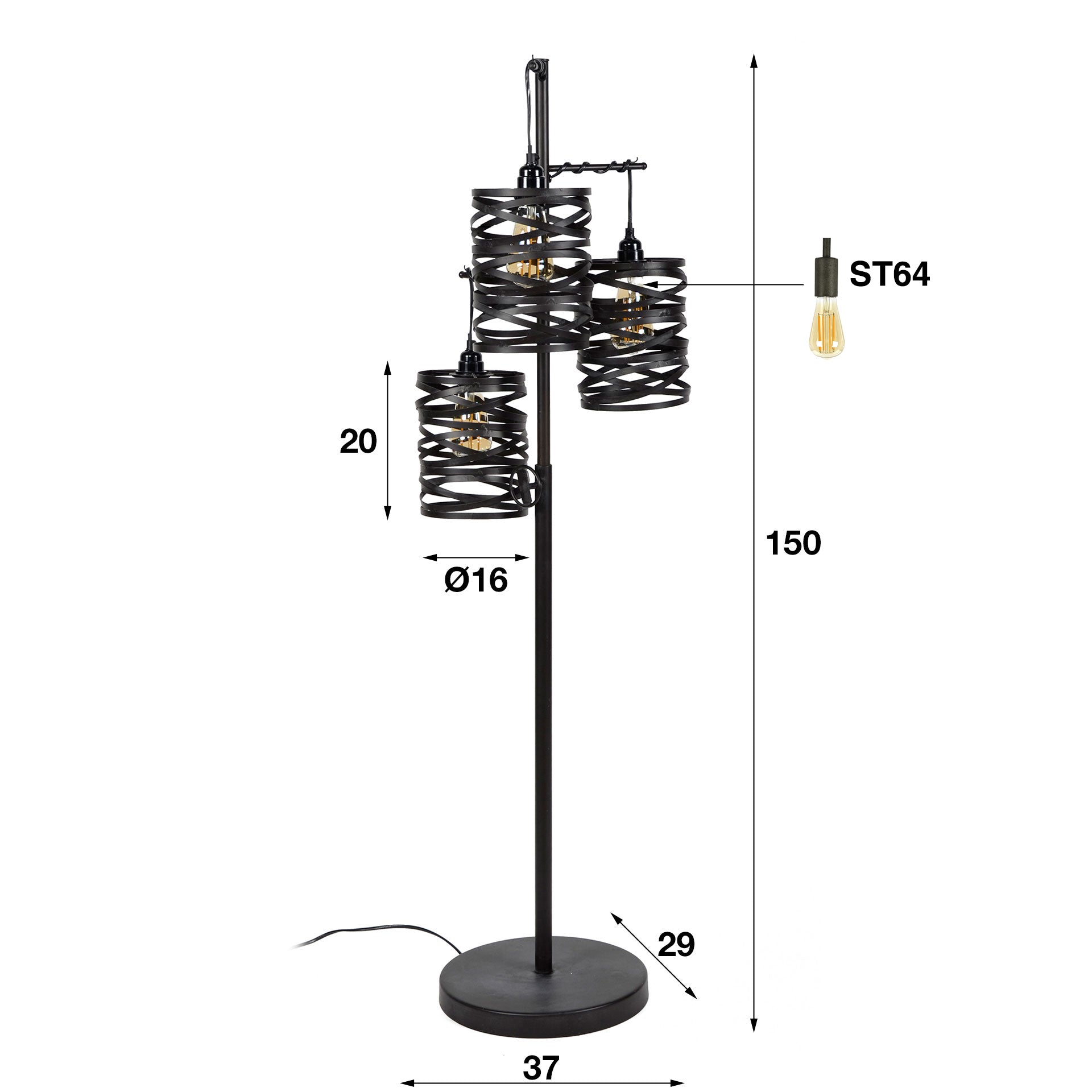 Vloerlamp Kai - Antraciet - Metaal