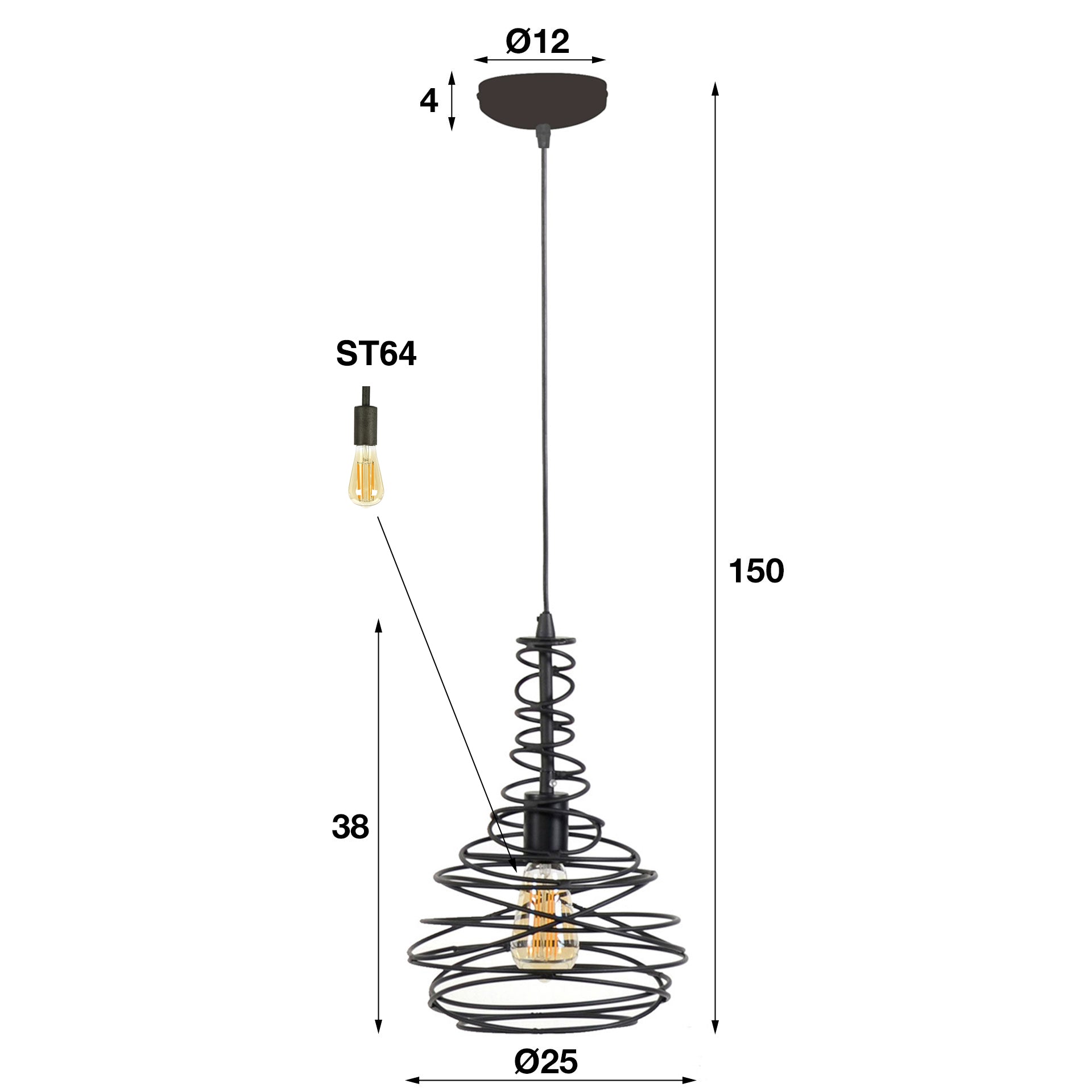 Hanglamp Sylvie - 1-lichts - Zwart - Metaal
